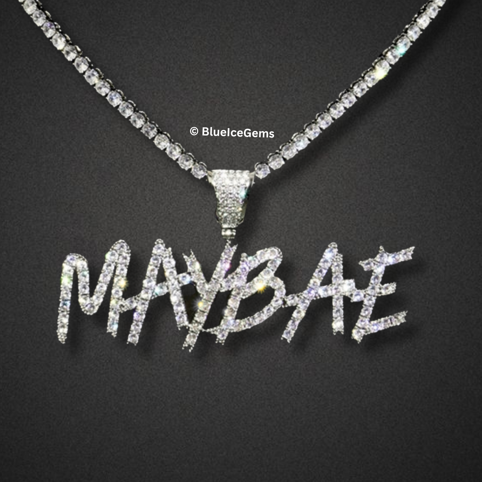 Custom Iced-Out Graffiti "MAYBAE" Nameplate Necklace