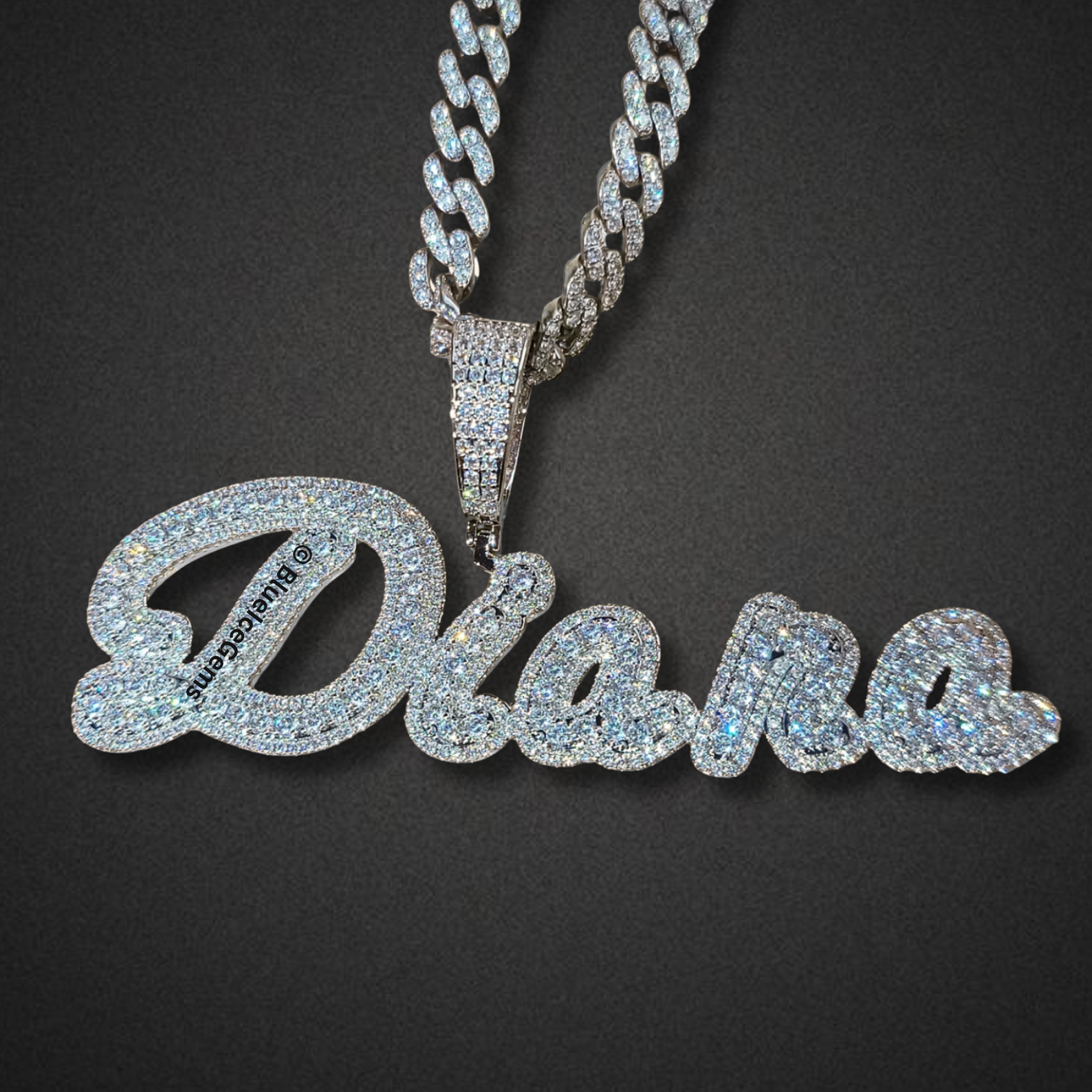Custom Iced-Out Script "Diana" Nameplate Necklace
