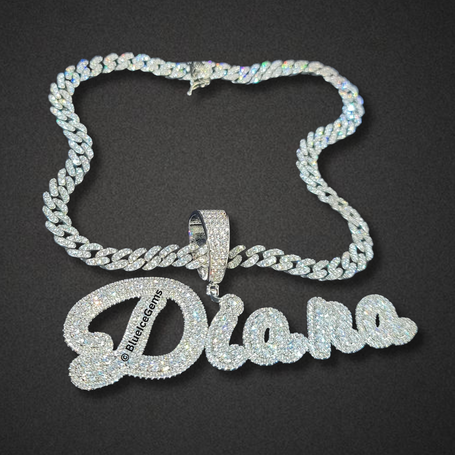 Custom Iced-Out Script "Diana" Nameplate Necklace