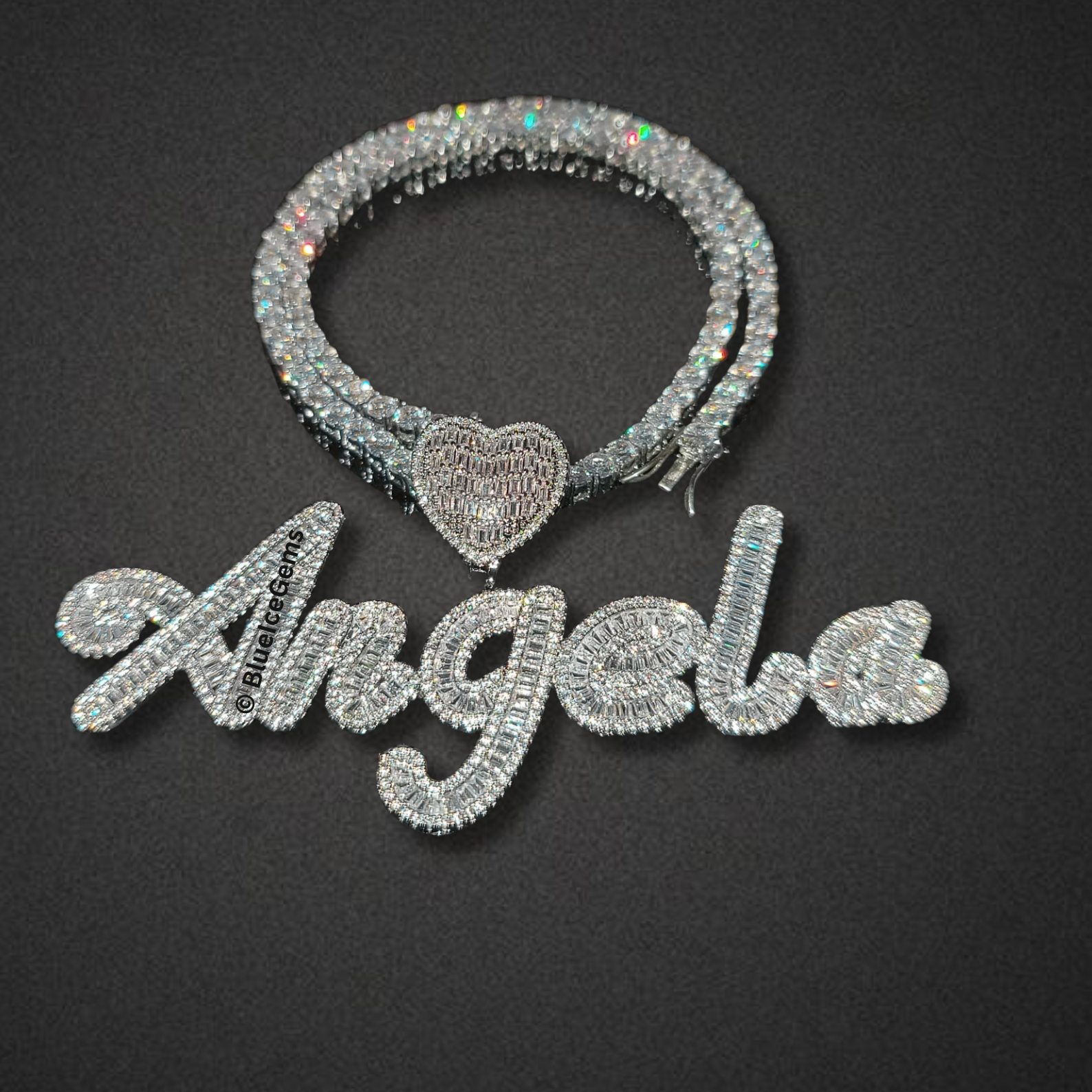 Custom "Aaliyah" Script Nameplate with Heart Necklace