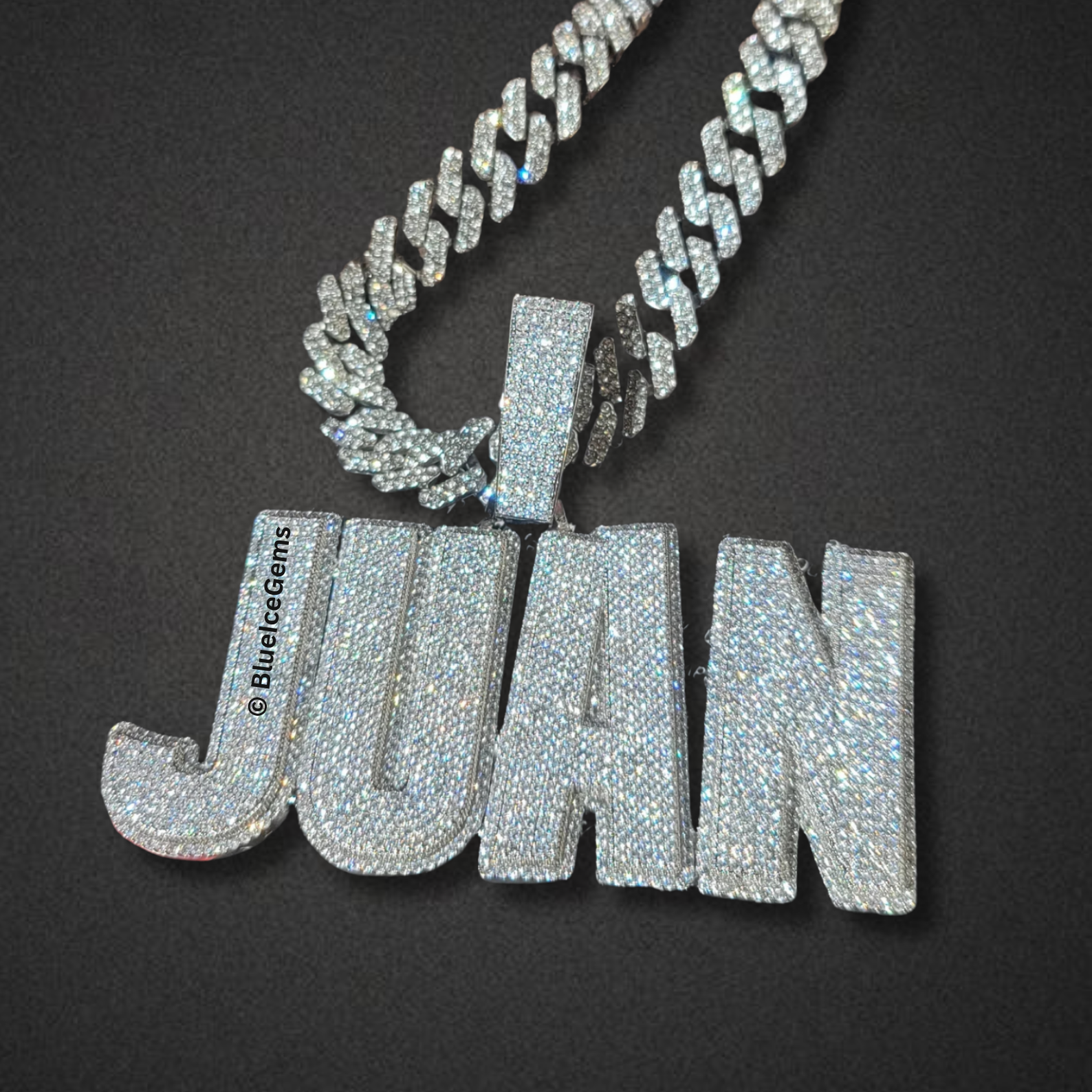 Custom "JUAN" Iced-Out Bubble Letter Necklace