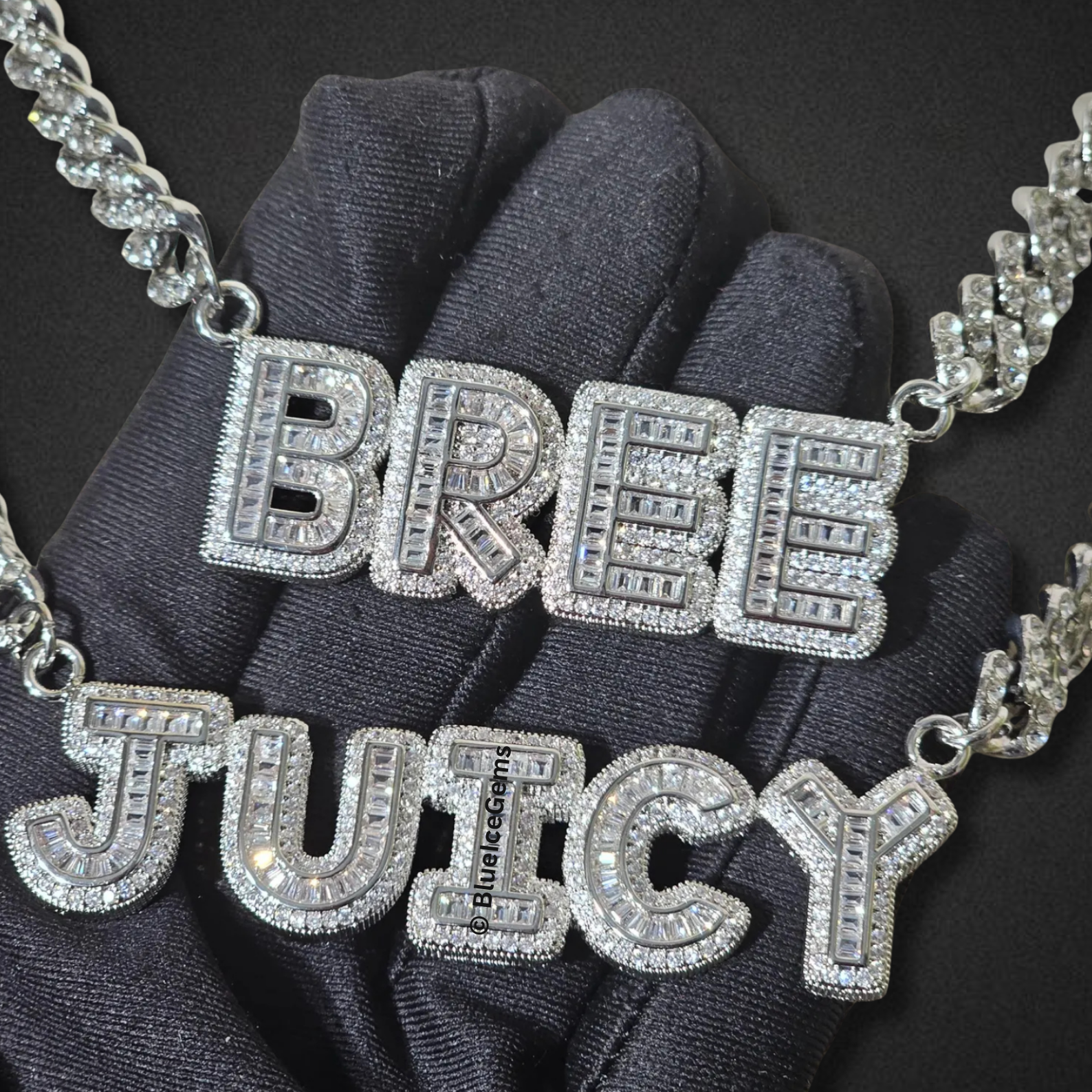 Custom Iced-Out Block Font Nameplate Necklaces