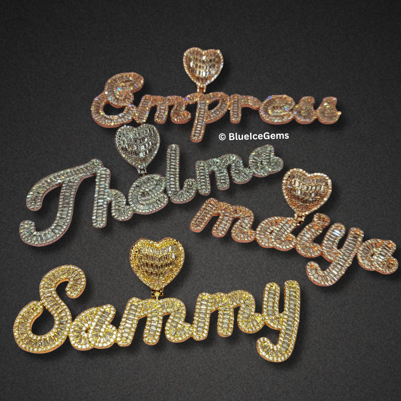 Custom Iced-Out Script Nameplate with Heart Necklace