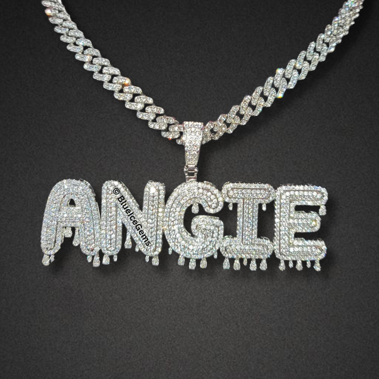 Custom Iced-Out Waterdrop "Drip" Nameplate Necklace
