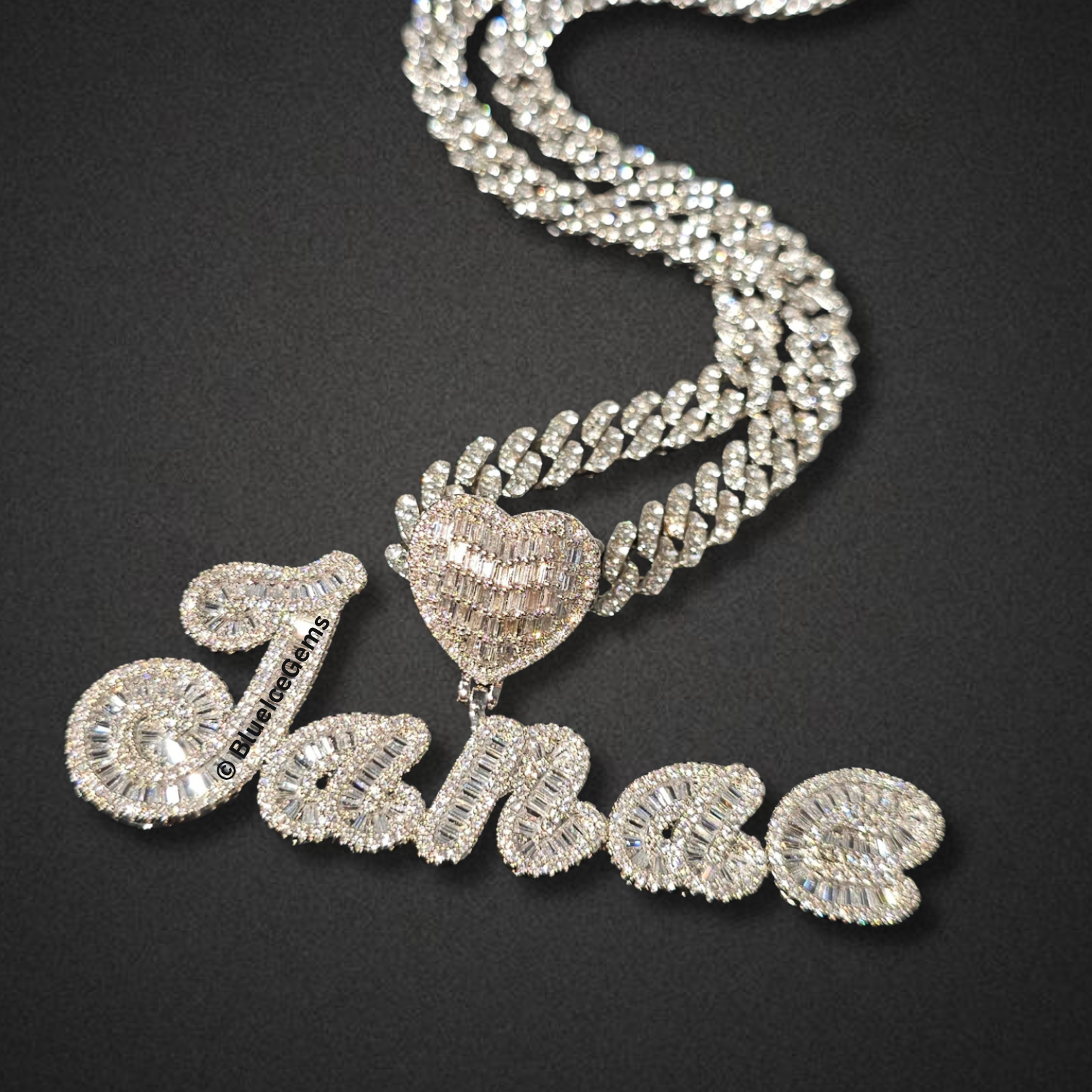 Custom "Breezy" Script Nameplate with Heart Necklace