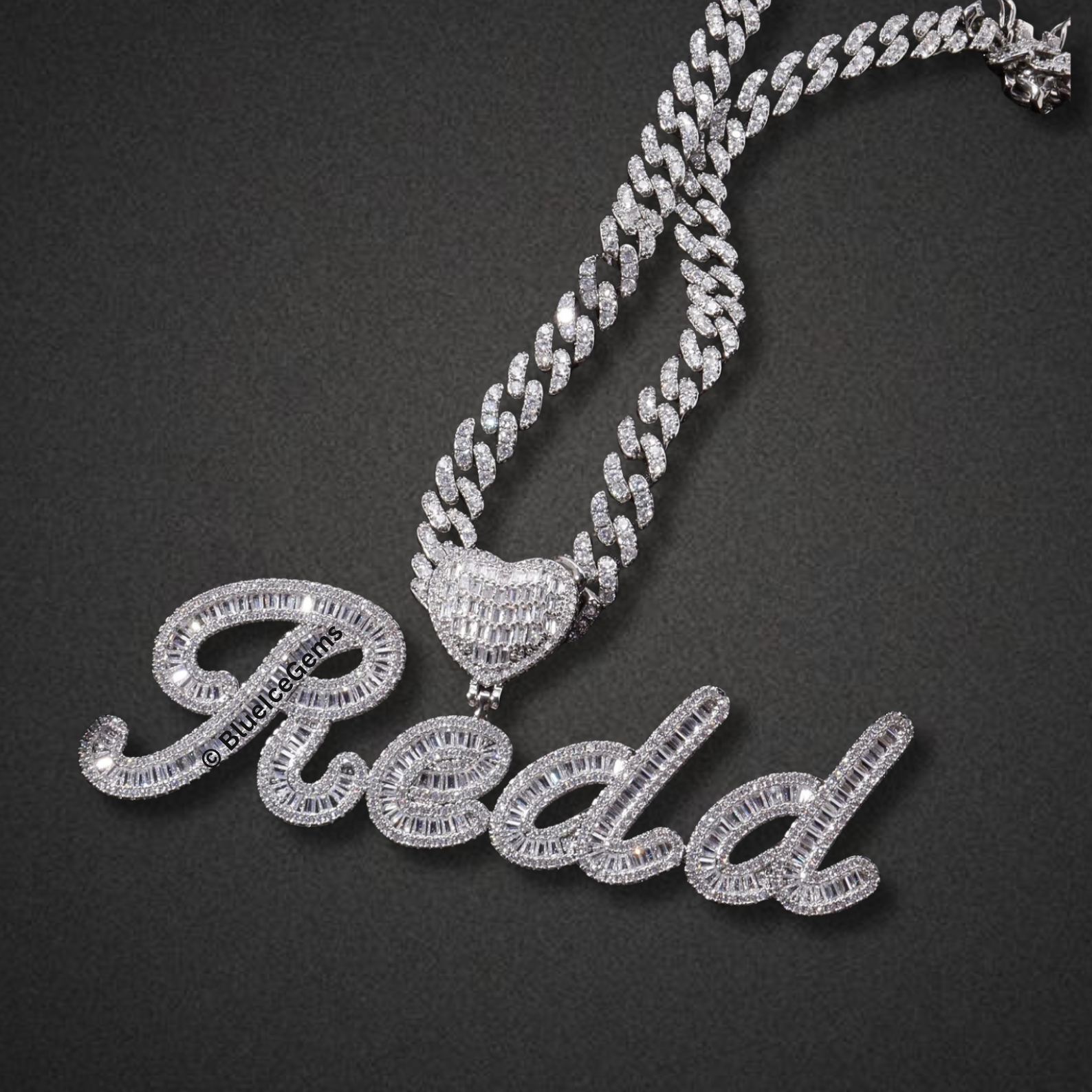 Custom "Breezy" Script Nameplate with Heart Necklace