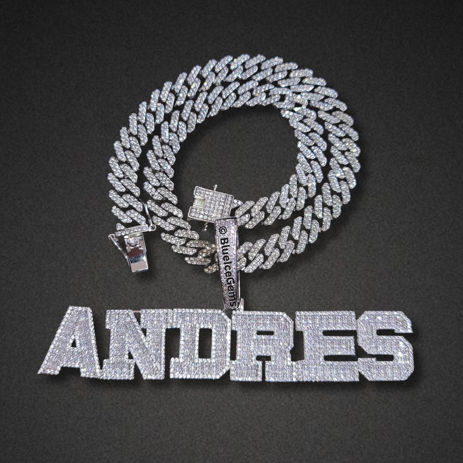 Custom "ANDRES" Iced-Out Block Font Nameplate Necklace