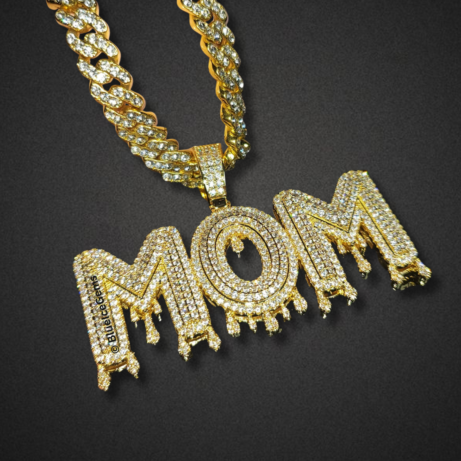 Iced-Out "Mom" Drip Necklace