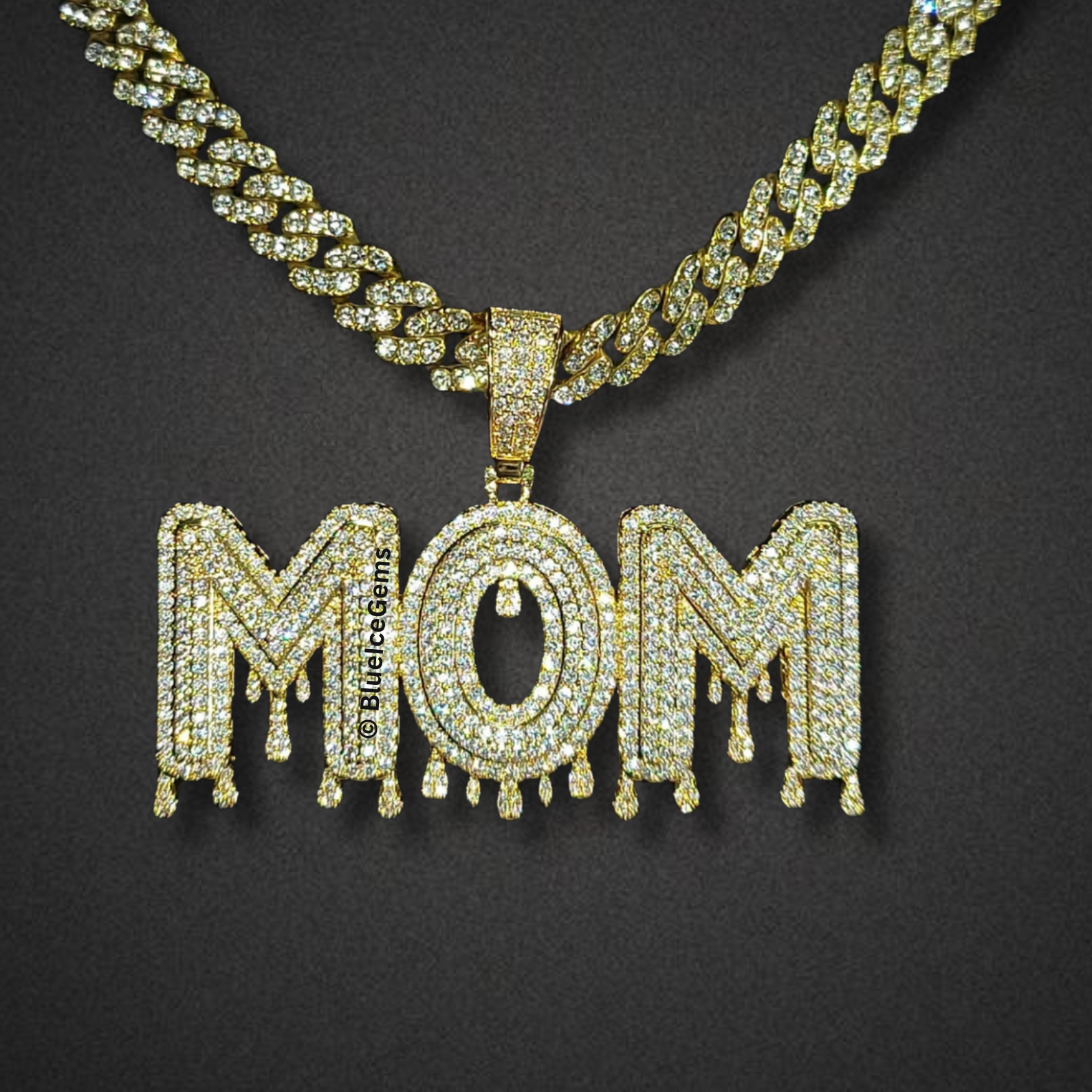 Iced-Out "Mom" Drip Necklace