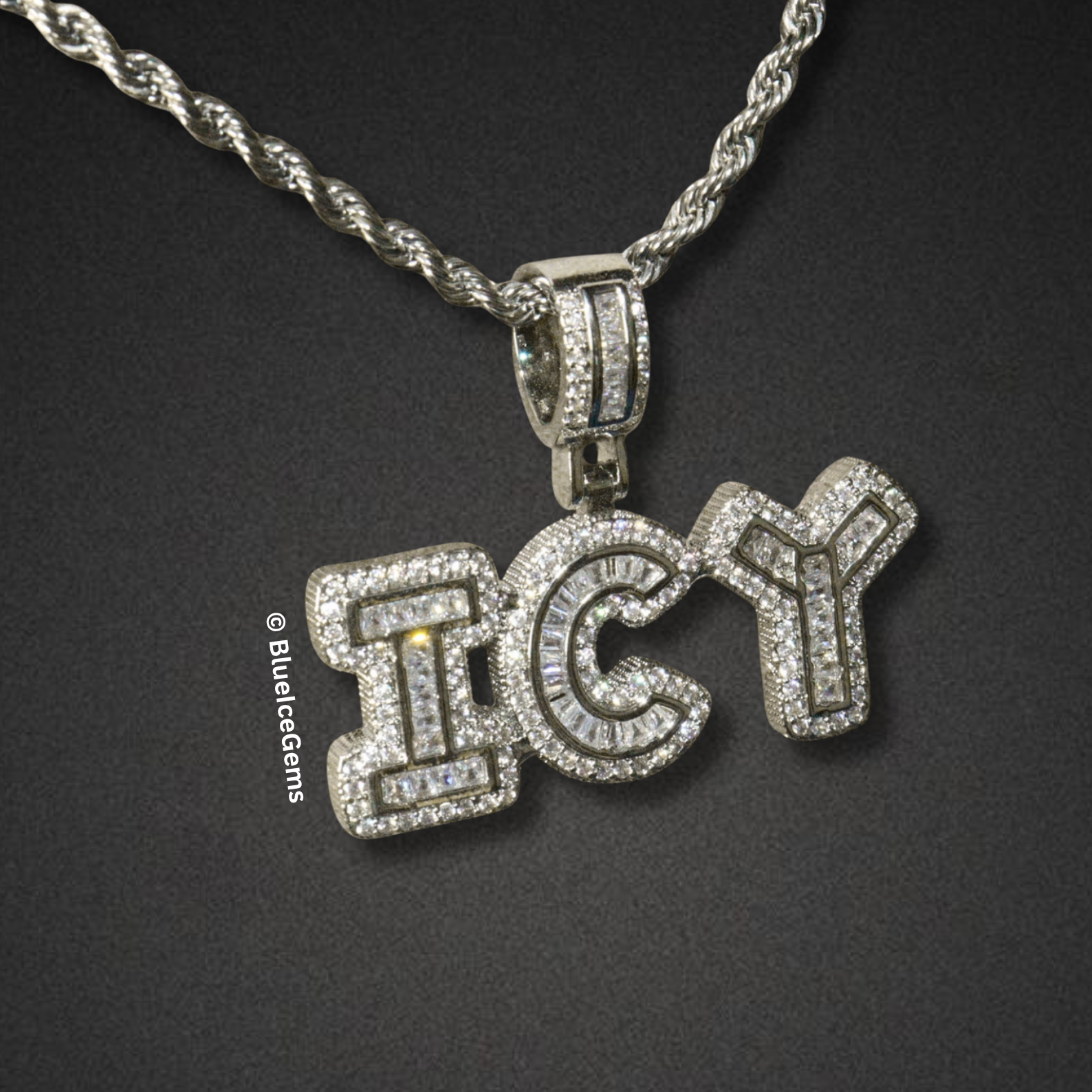 Custom "TBONE" Iced-Out Block Font Nameplate Necklace