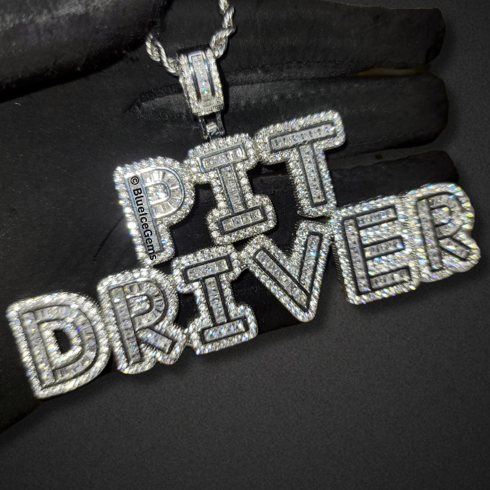 Custom "TBONE" Iced-Out Block Font Nameplate Necklace