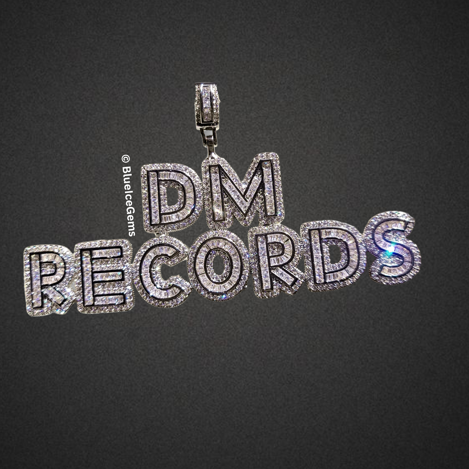 Block Letter "DM RECORDS" Diamond Necklace