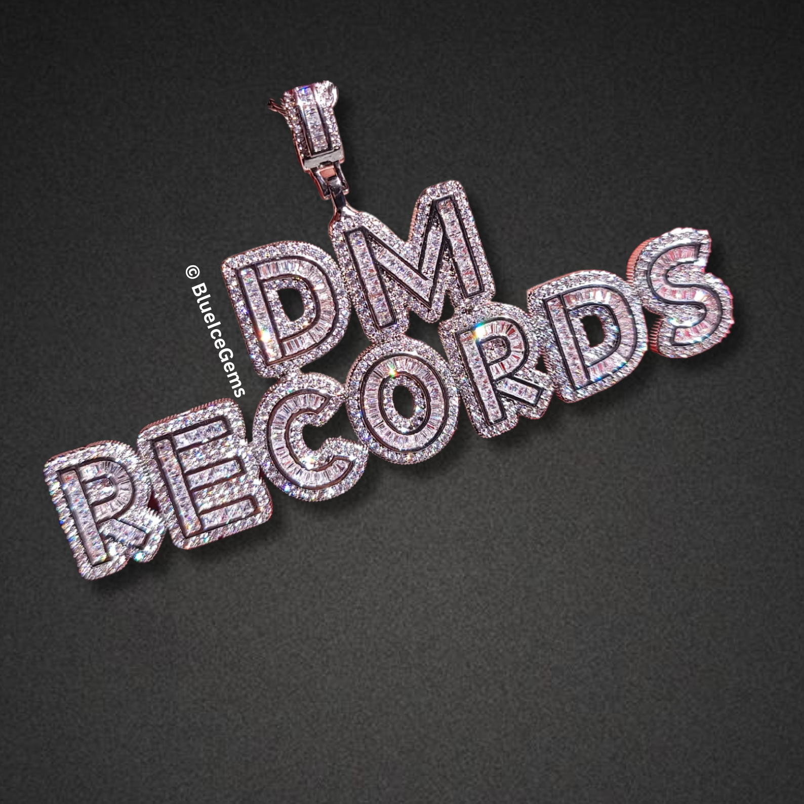 Block Letter "DM RECORDS" Diamond Necklace