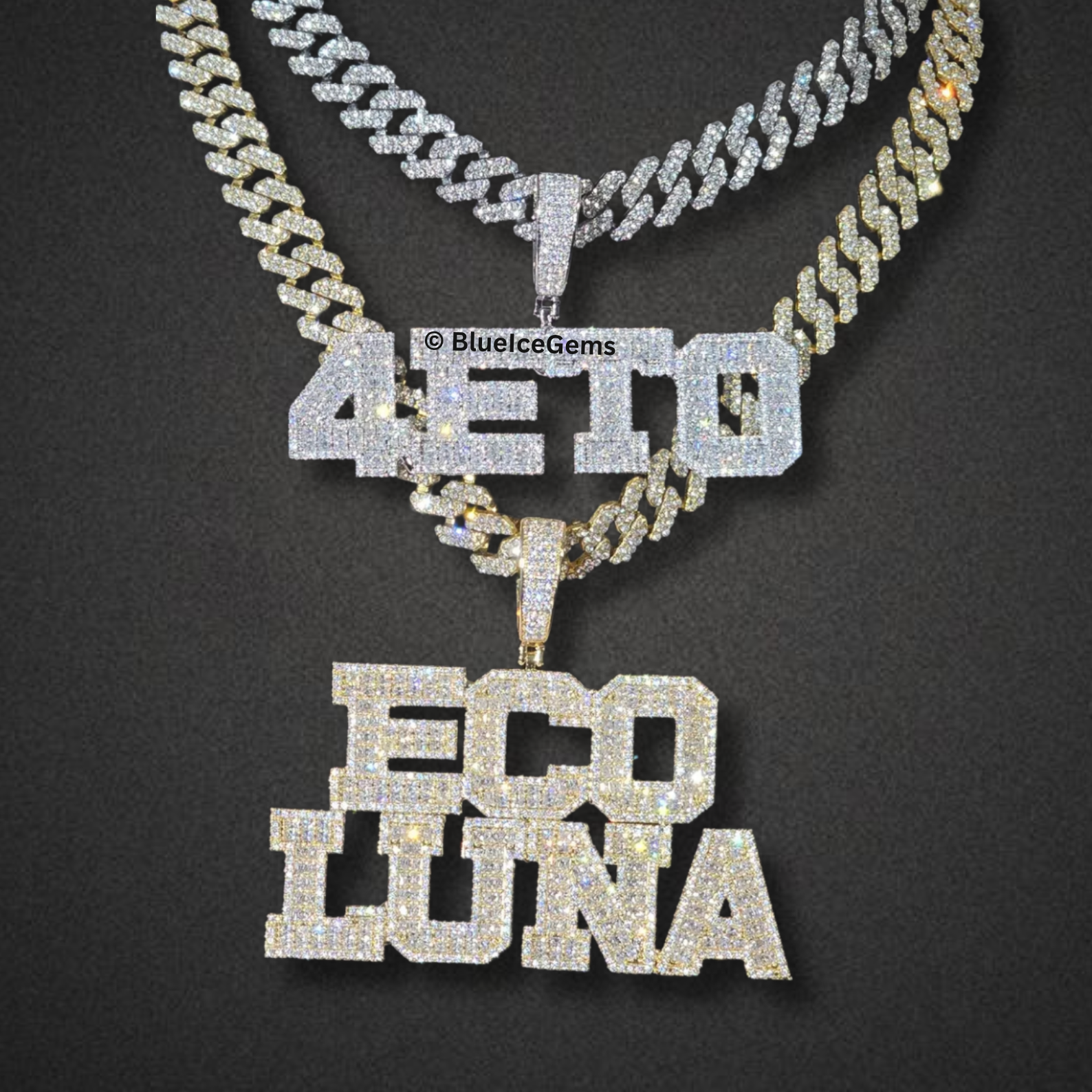 "ECO LUNA" & "4ETO" Block Letter Necklace