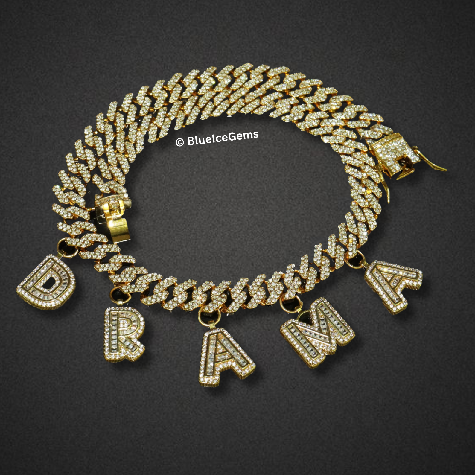 Custom "DREAM" Iced-Out Block Letter Charm Necklace