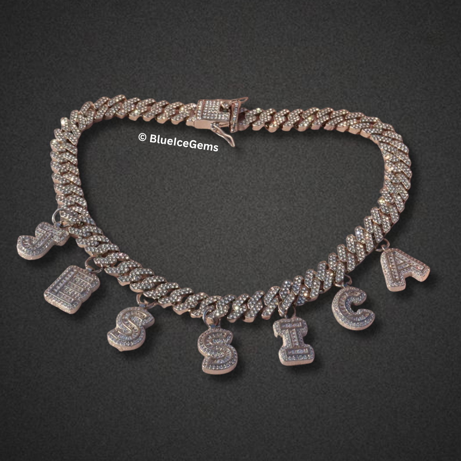 Custom "DREAM" Iced-Out Block Letter Charm Necklace