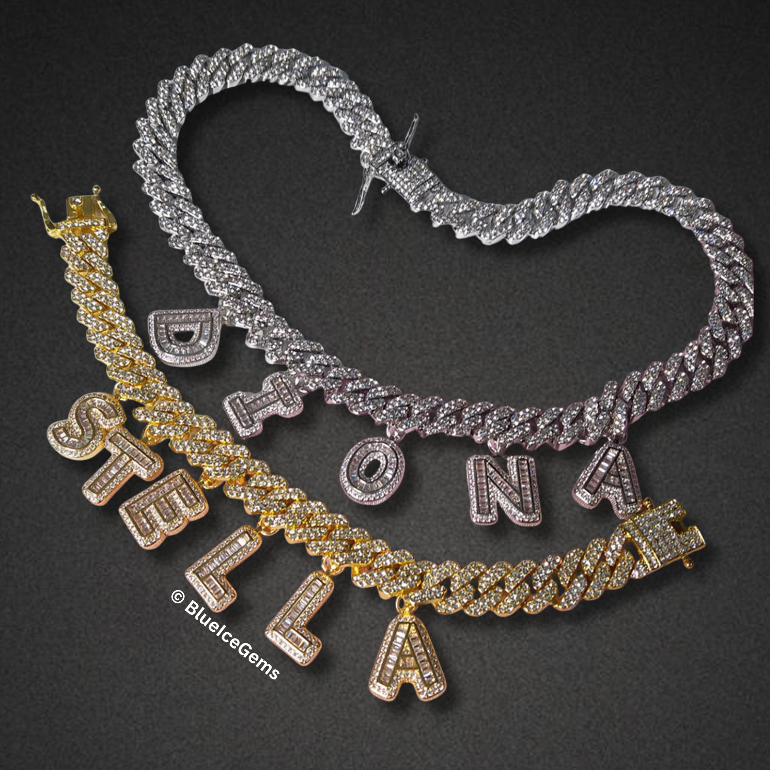 Custom "DREAM" Iced-Out Block Letter Charm Necklace