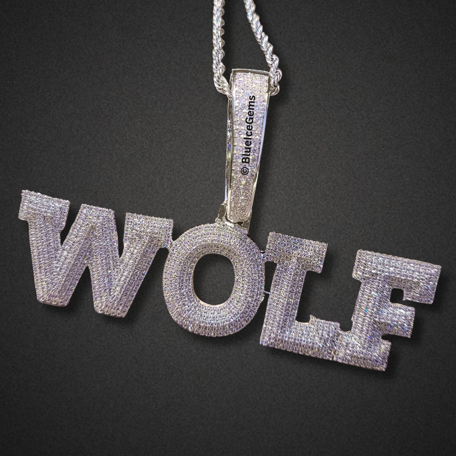 Iced-Out "WOLF" Bubble Letter Necklace
