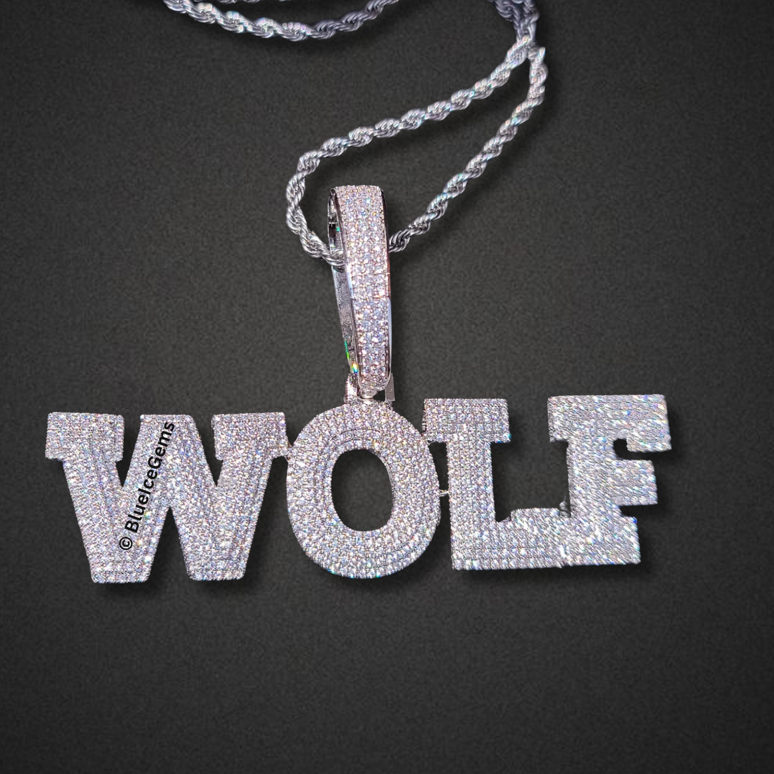 Iced-Out "WOLF" Bubble Letter Necklace