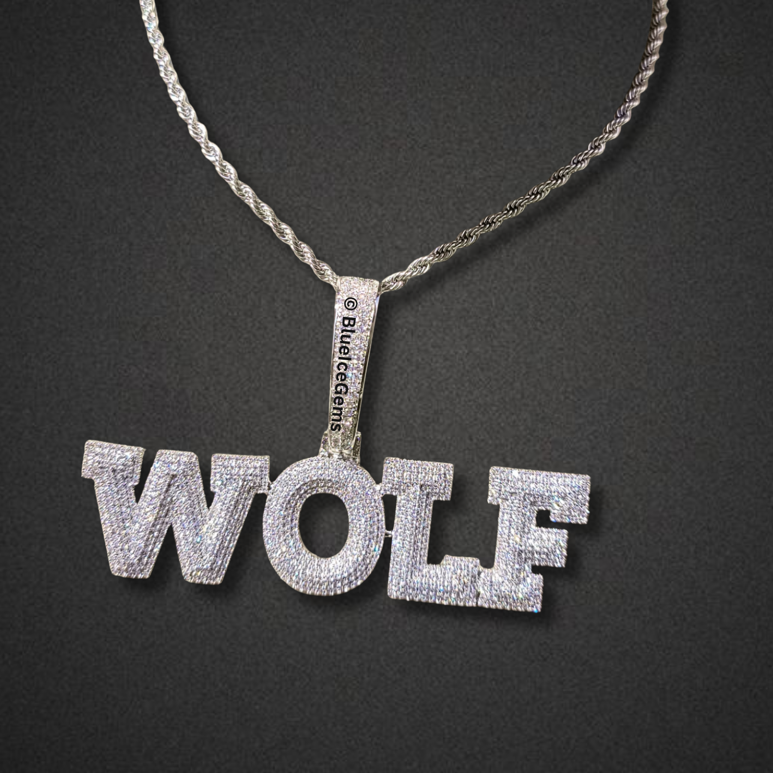 Iced-Out "WOLF" Bubble Letter Necklace