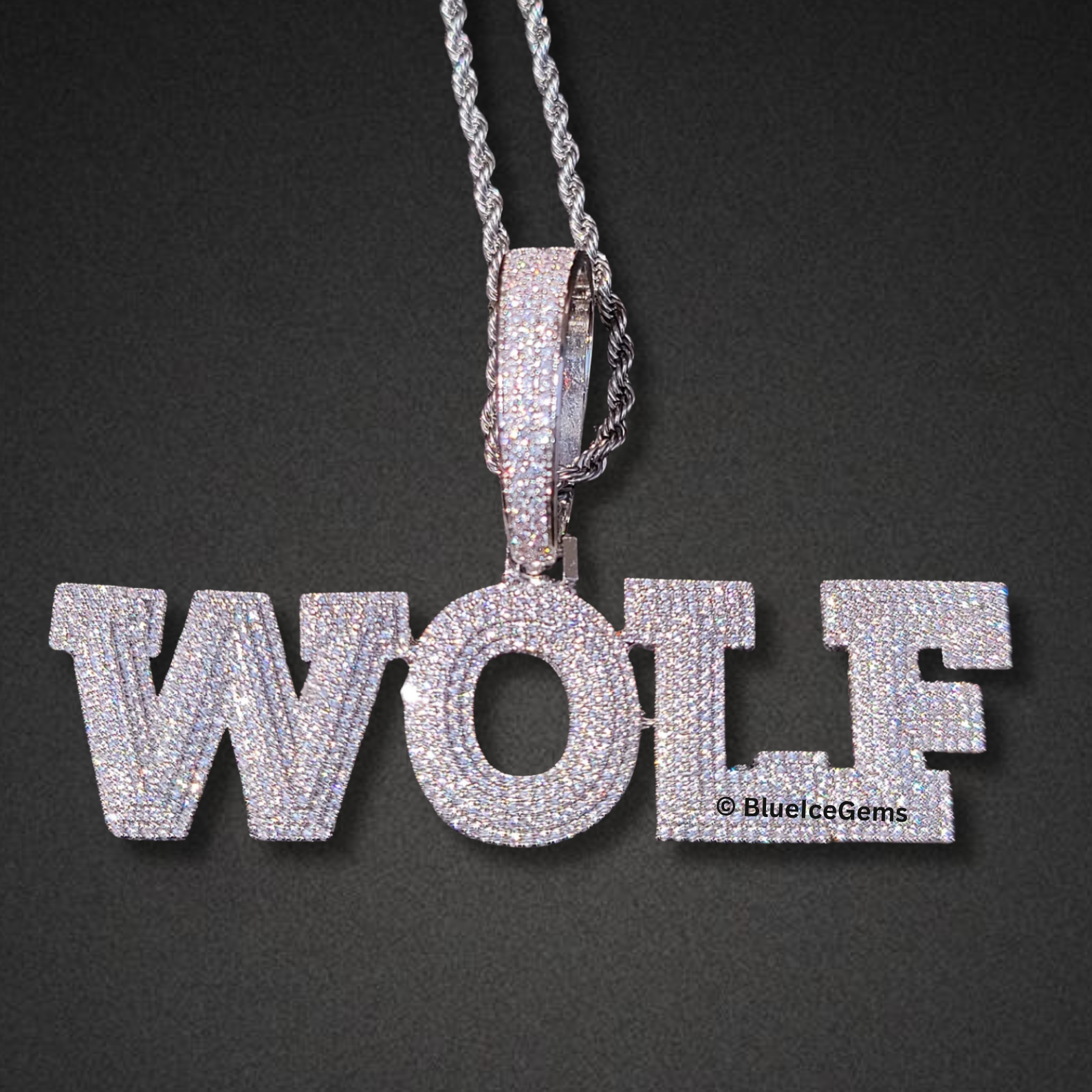 Iced-Out "WOLF" Bubble Letter Necklace