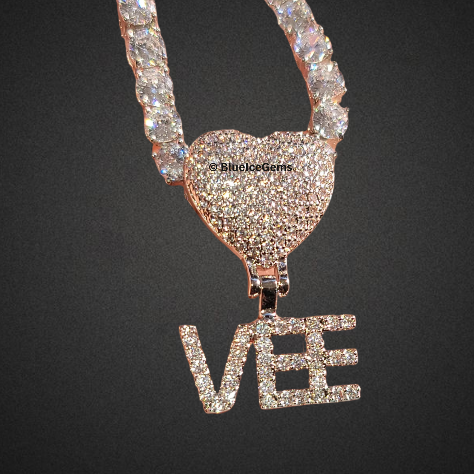 Iced-Out "VEE" Heart & Initial Necklace