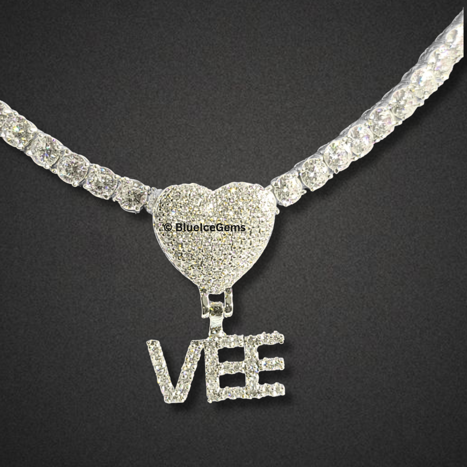 Iced-Out "VEE" Heart & Initial Necklace