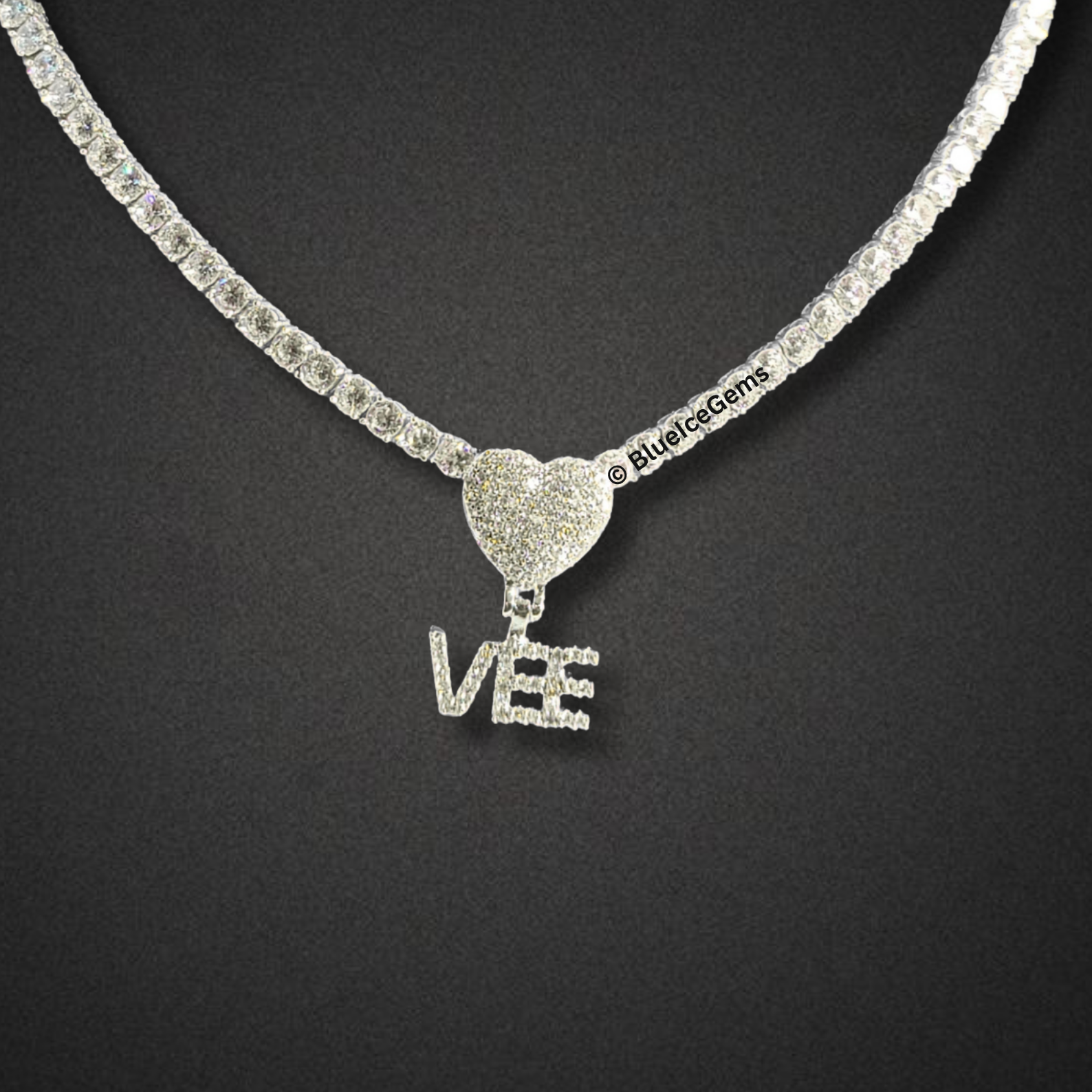Iced-Out "VEE" Heart & Initial Necklace