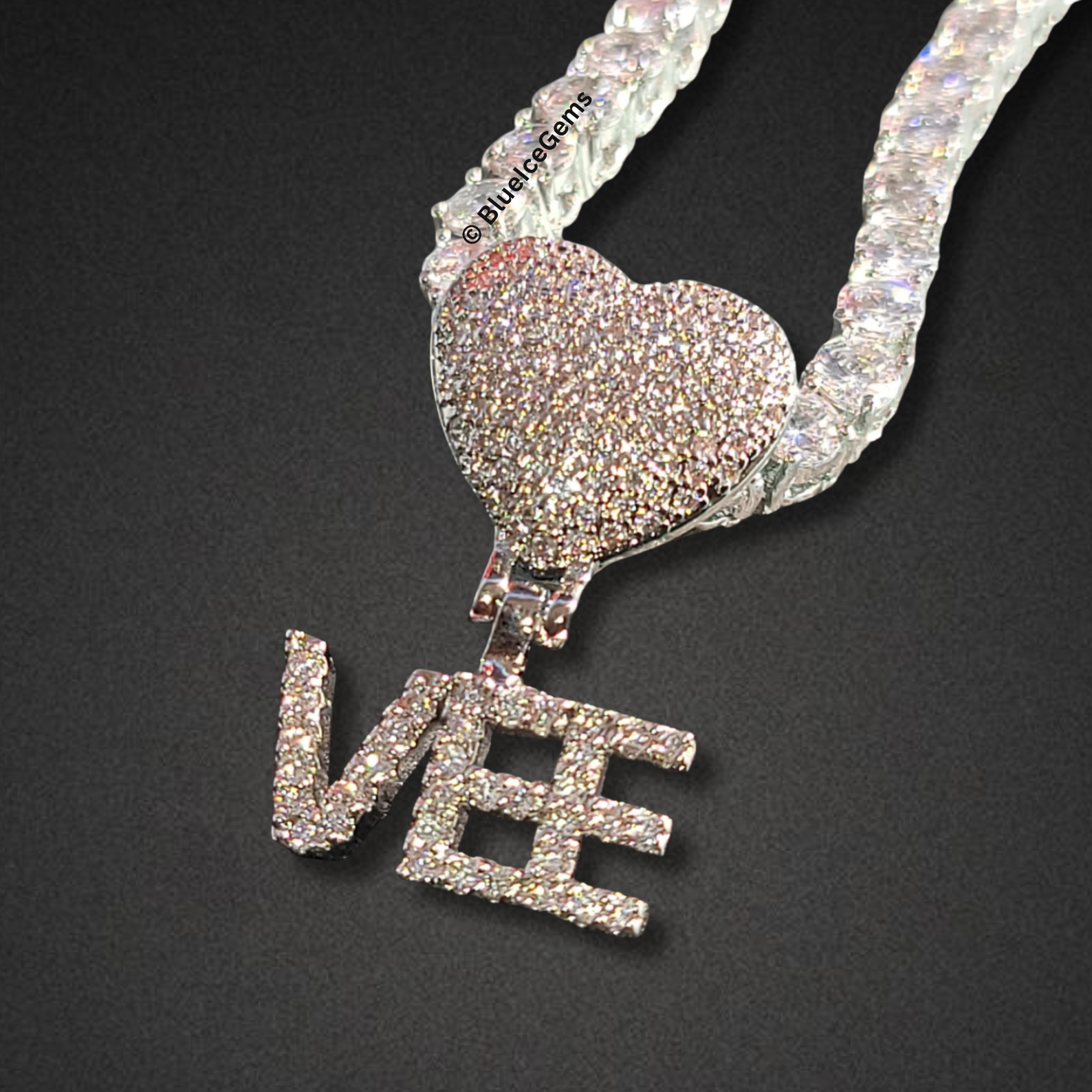 Iced-Out "VEE" Heart & Initial Necklace