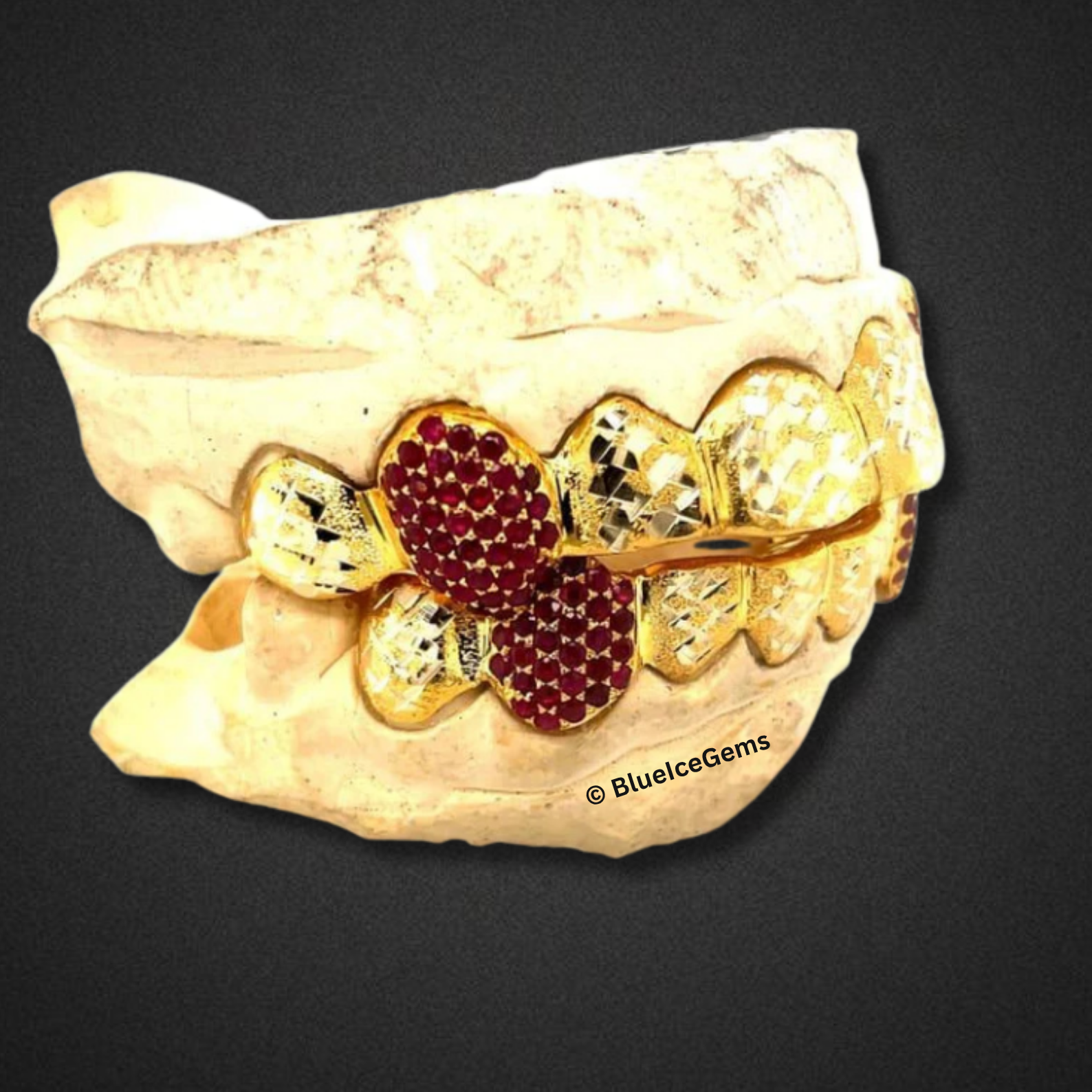 Two-Tone Diamond Cut and Ruby Grillz