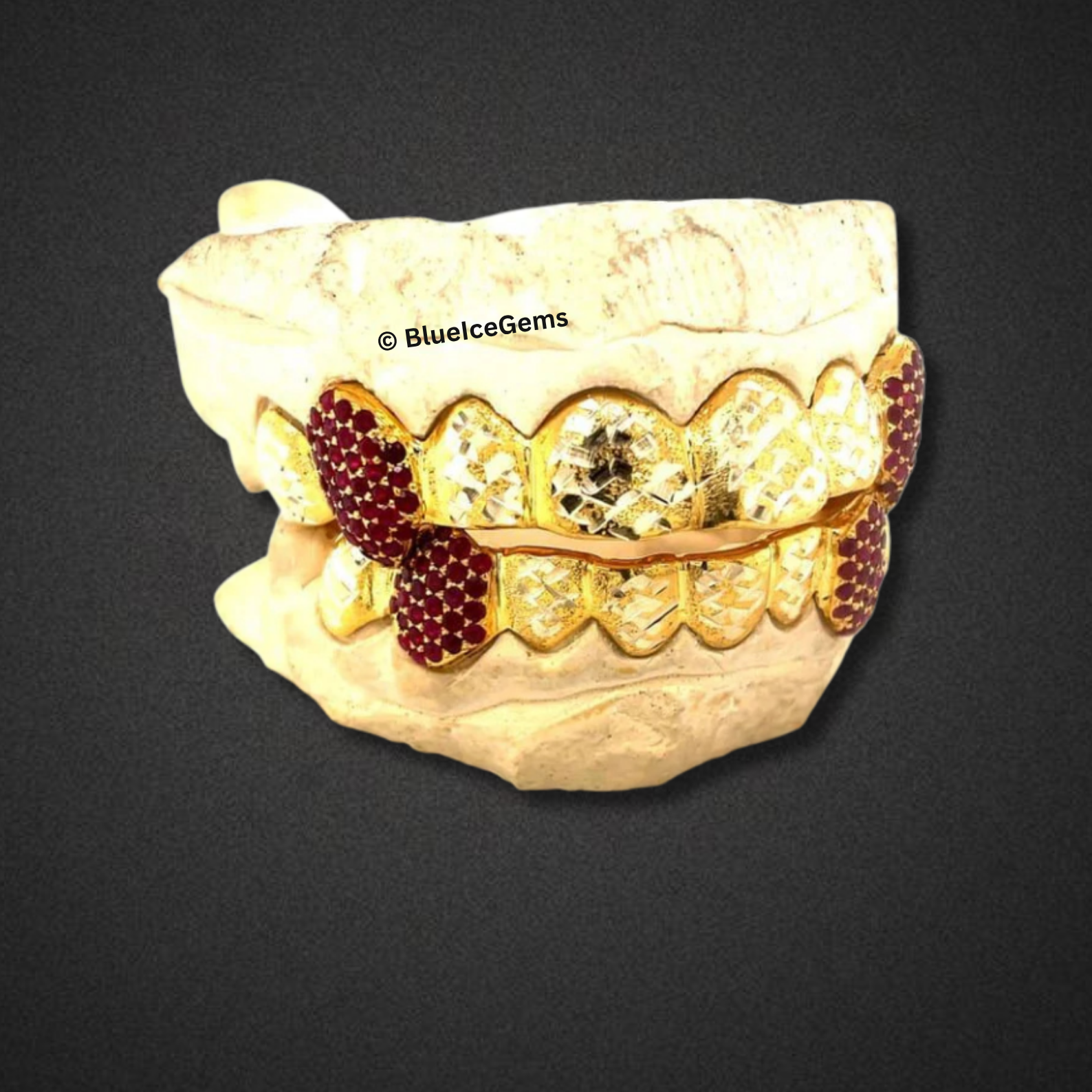 Two-Tone Diamond Cut and Ruby Grillz
