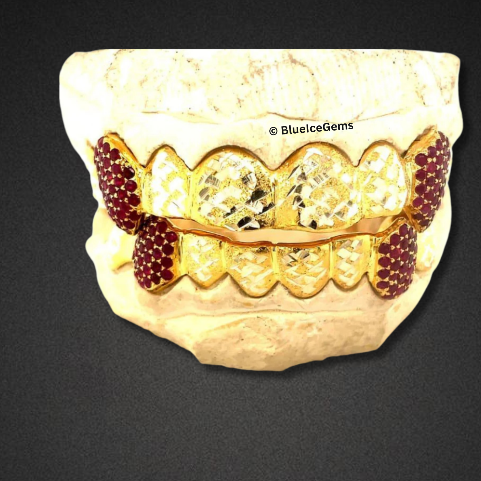 Two-Tone Diamond Cut and Ruby Grillz