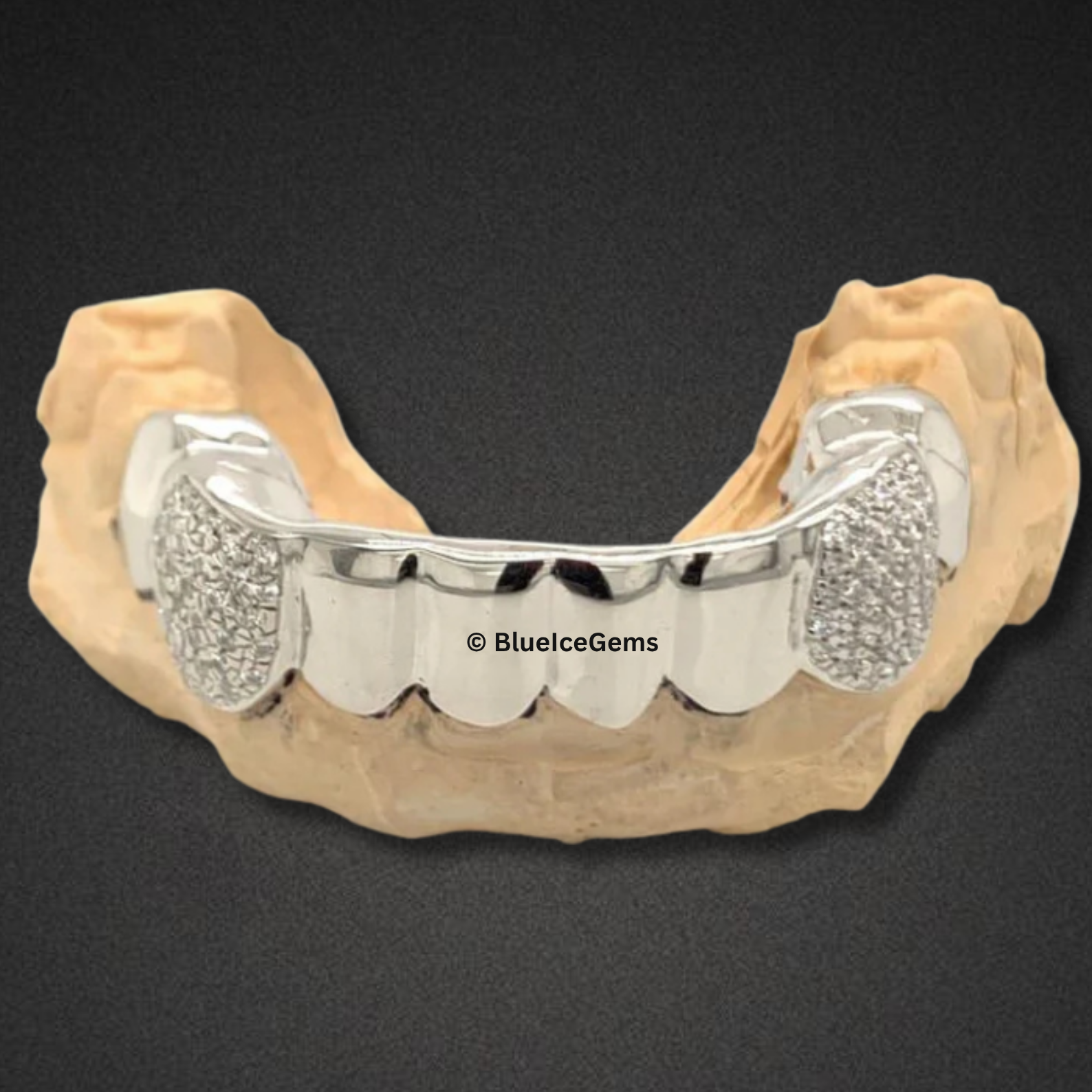 White Gold Diamond Fangs Bar Grillz