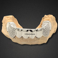 White Gold Diamond Fangs Bar Grillz