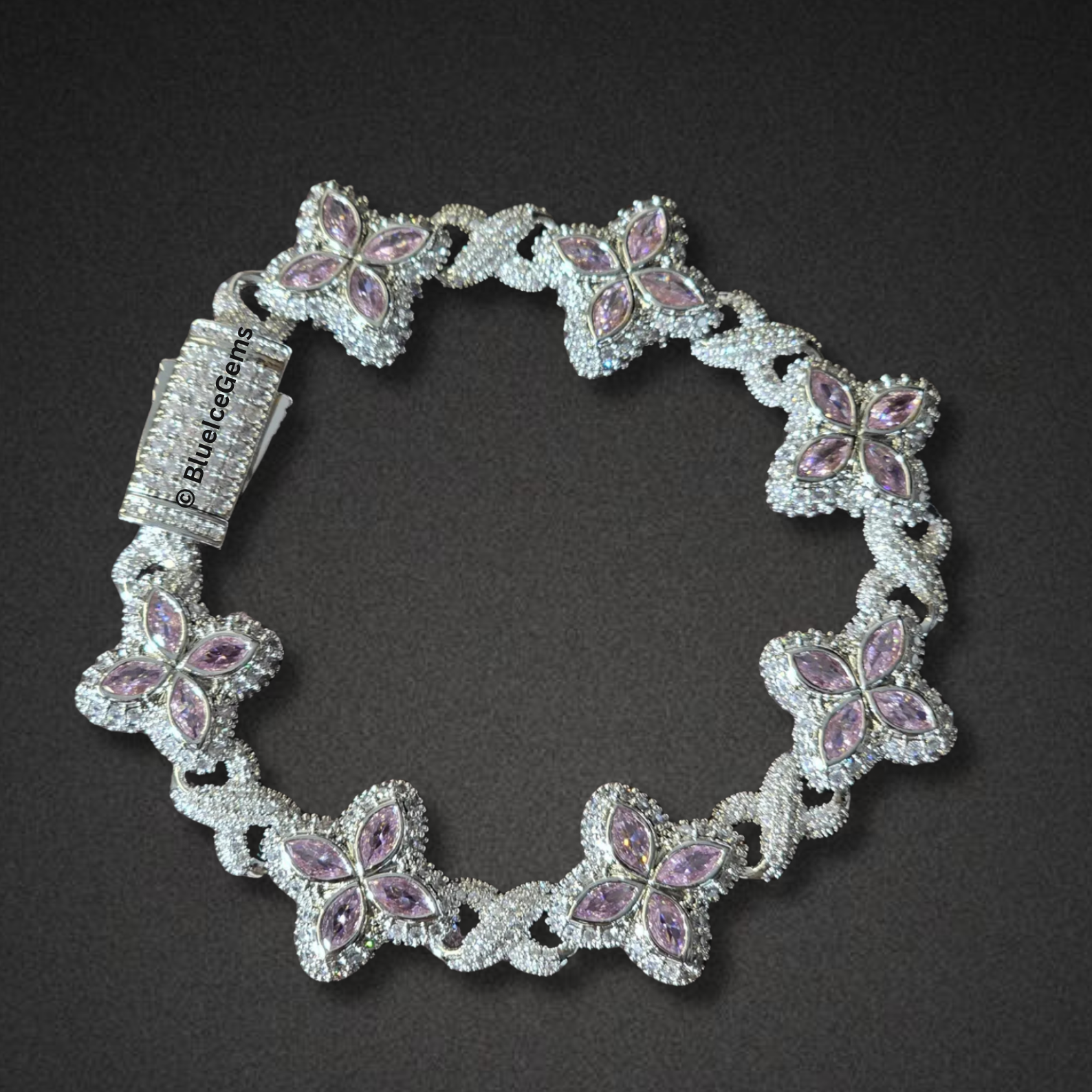 Pink Sapphire & Diamond Flower Bracelet