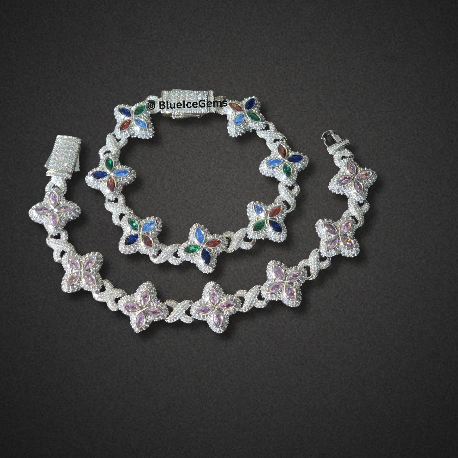 Pink Sapphire & Diamond Flower Bracelet