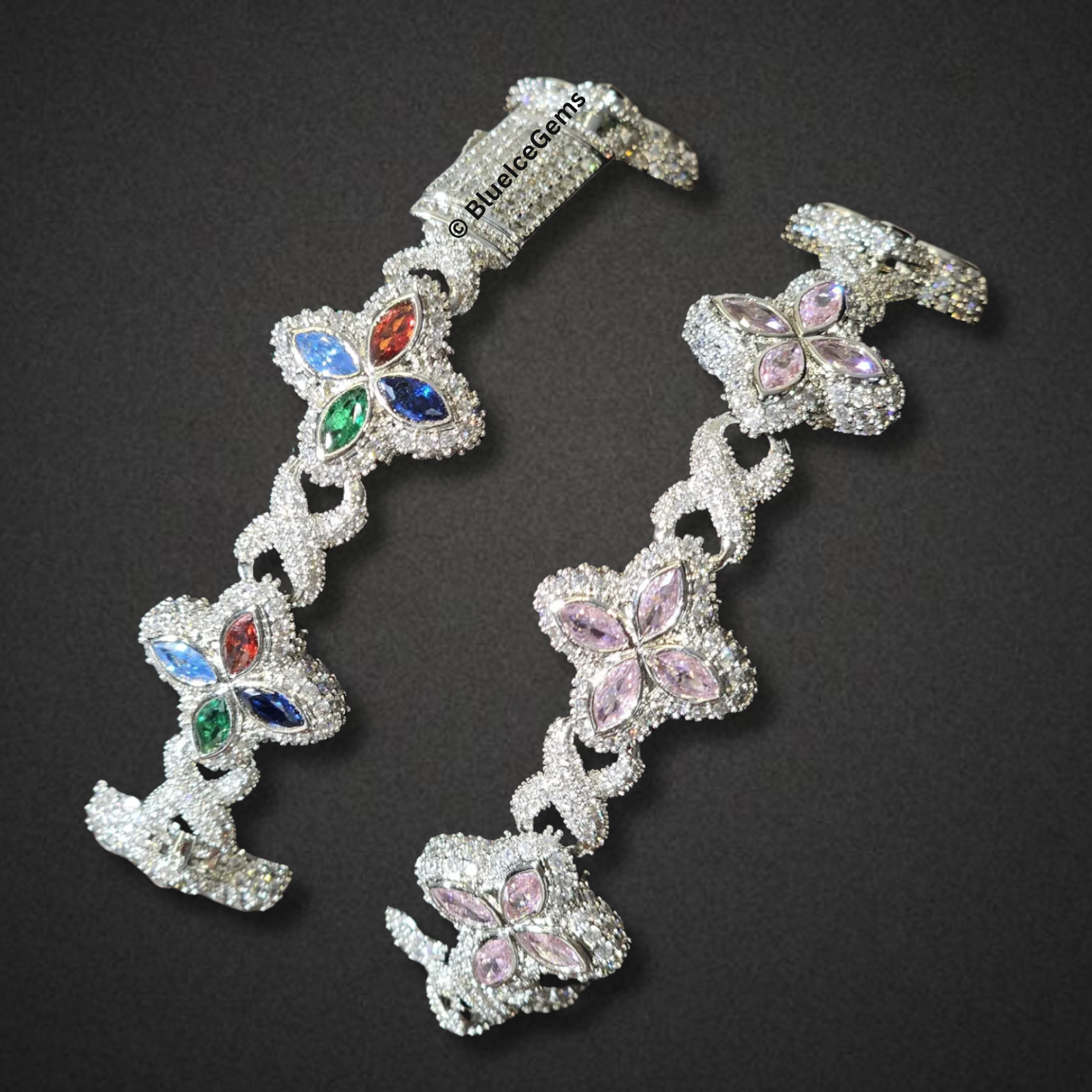 Pink Sapphire & Diamond Flower Bracelet