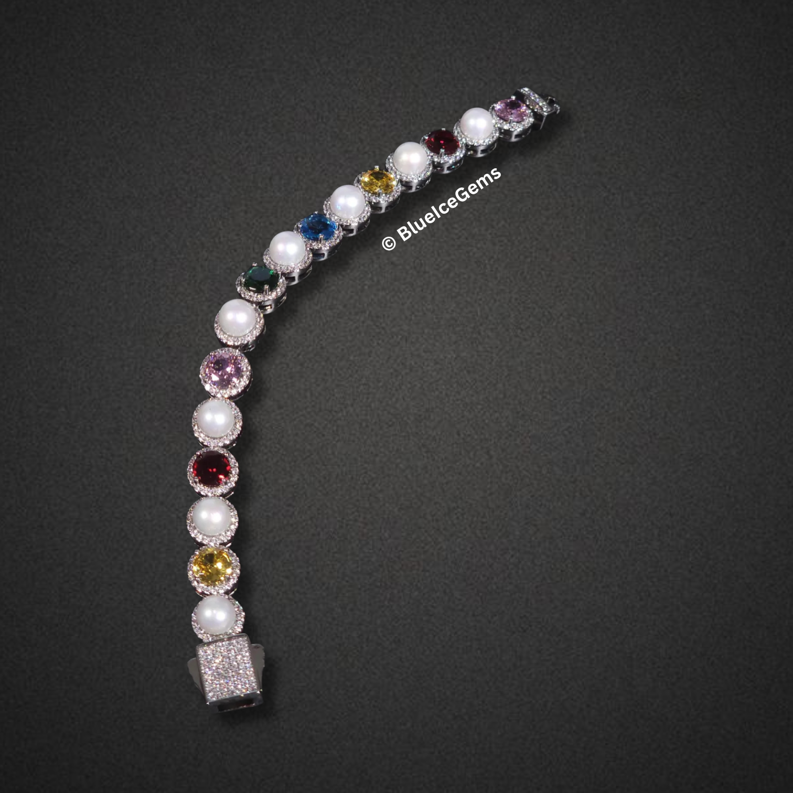 Iced Out Gemstone & Pearl Bracelet