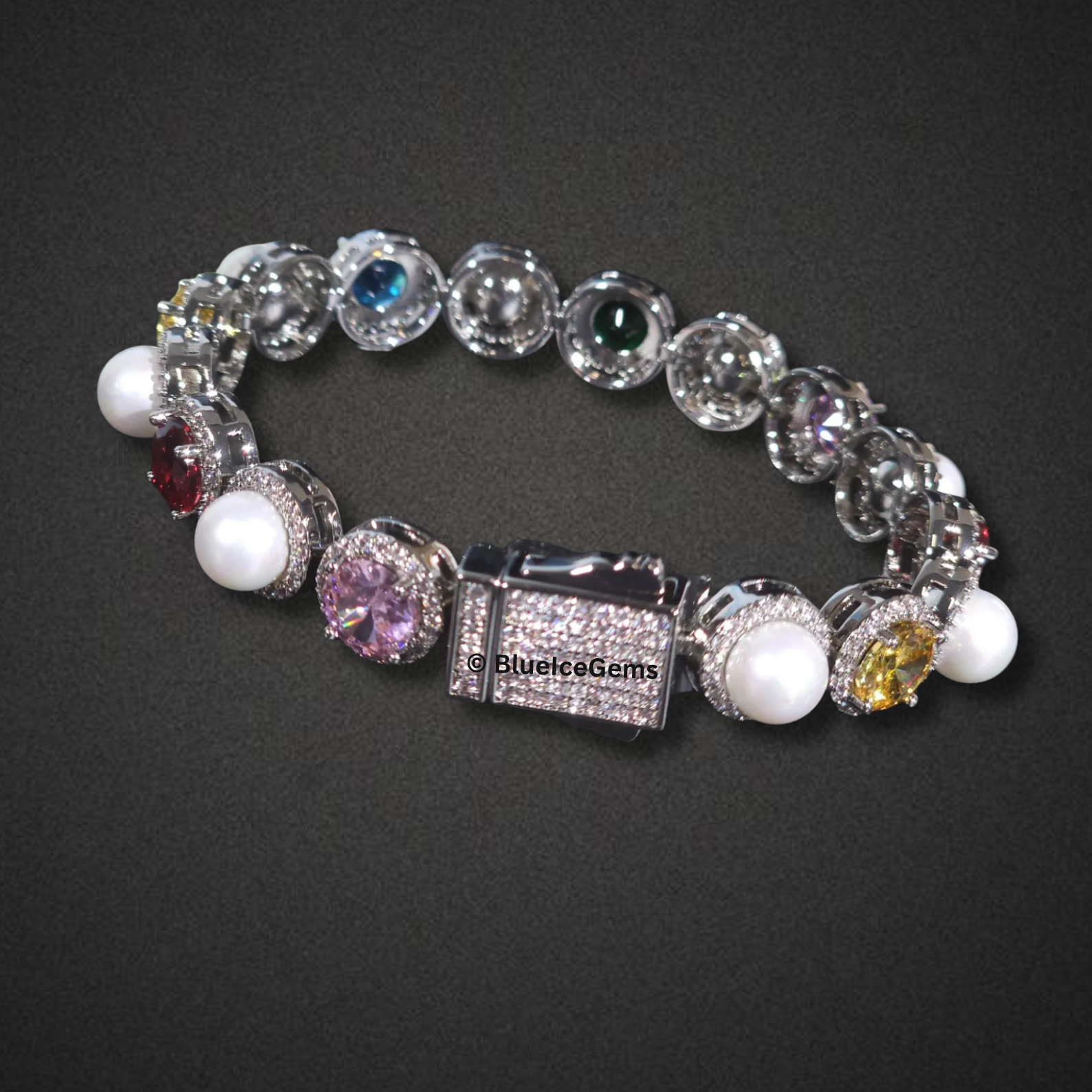 Iced Out Gemstone & Pearl Bracelet