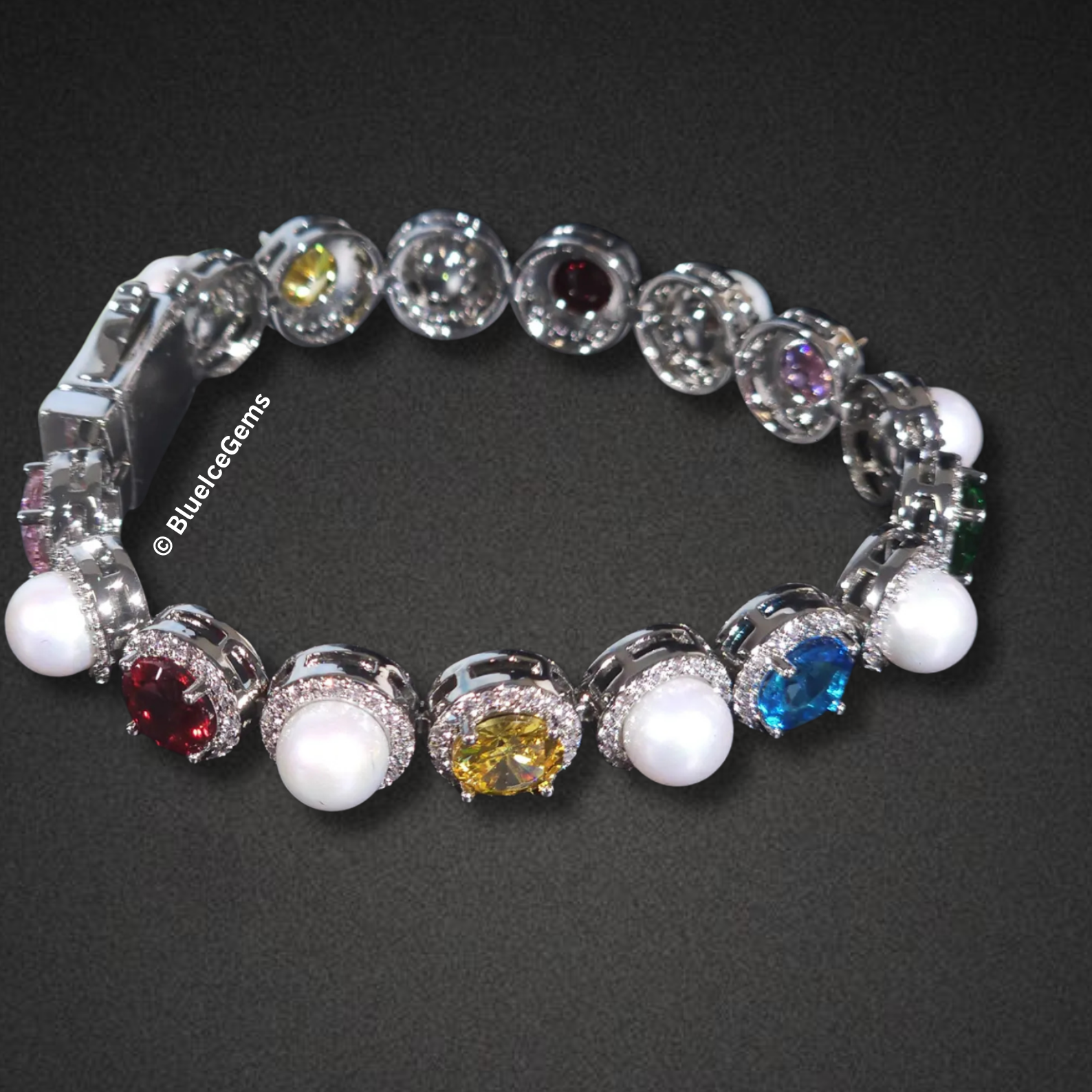 Iced Out Gemstone & Pearl Bracelet