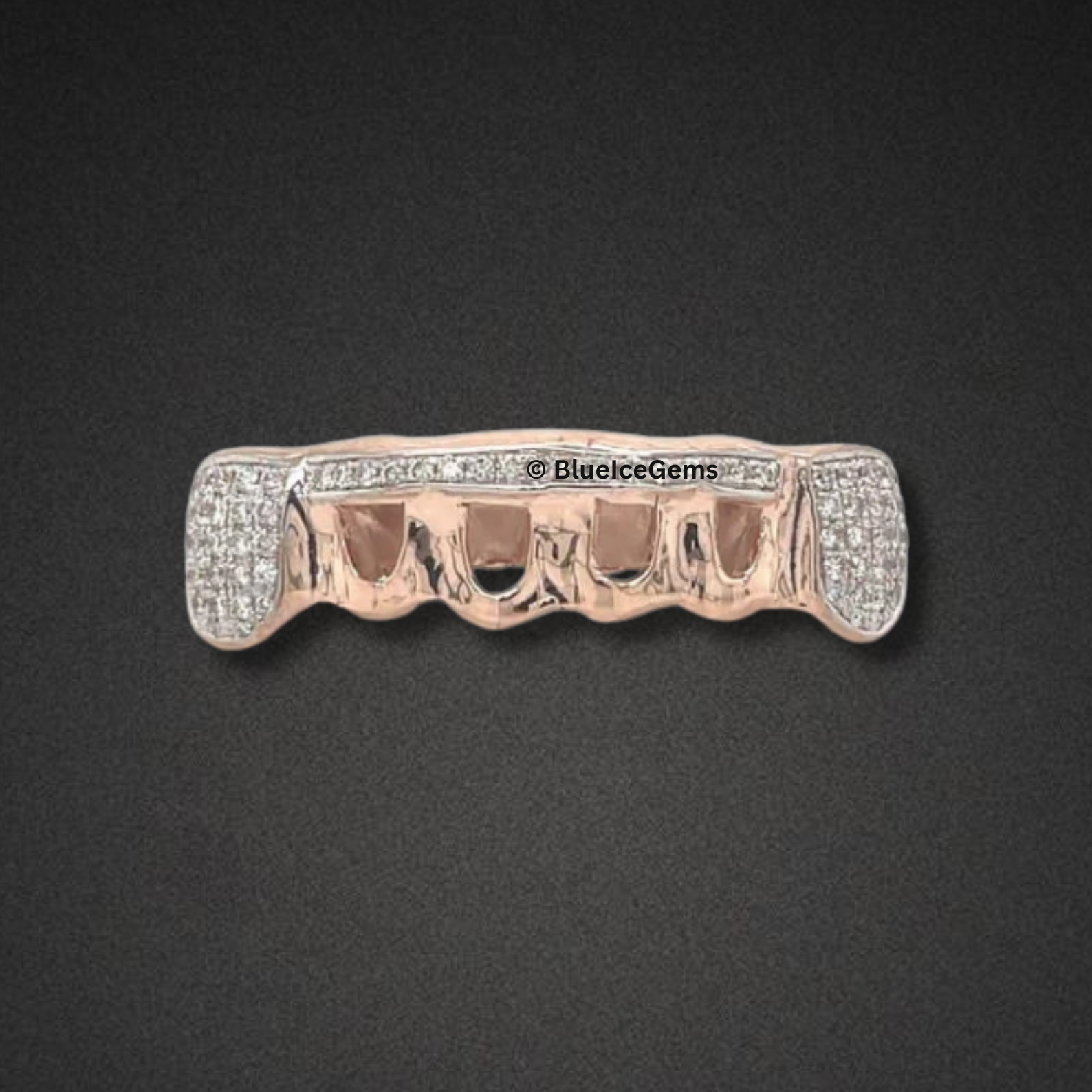 Rose Gold Diamond Bar Open-Face Grillz