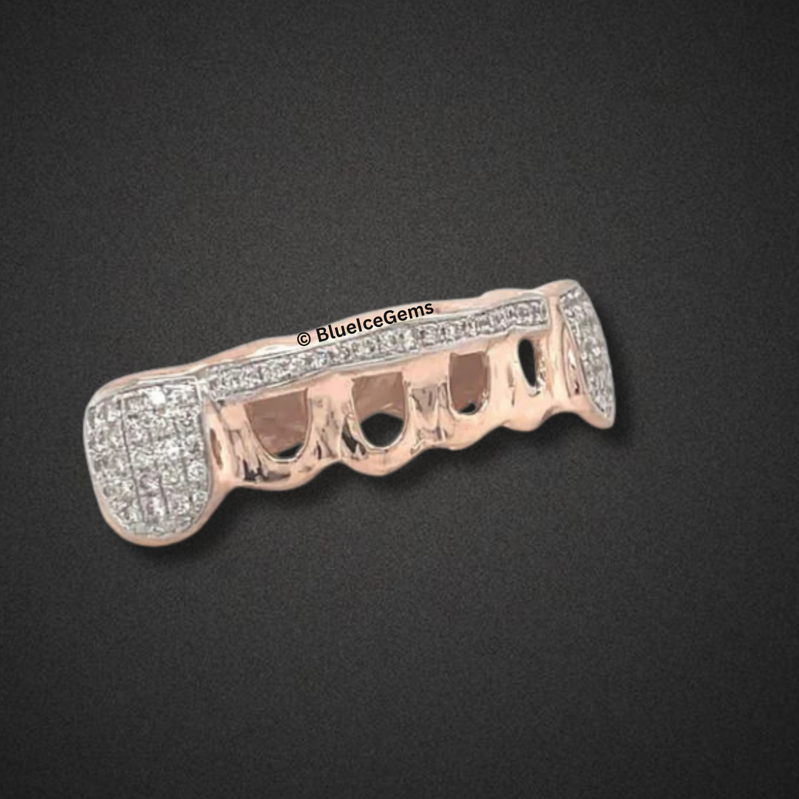 Rose Gold Diamond Bar Open-Face Grillz