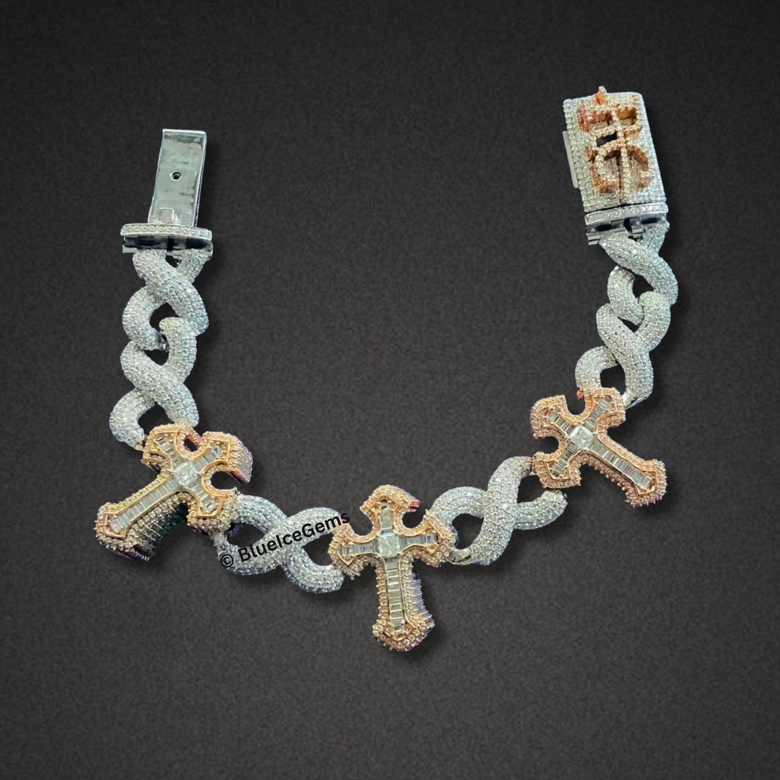 "The Trinity" Two-Tone Cross Miami Cuban Link Bracelet