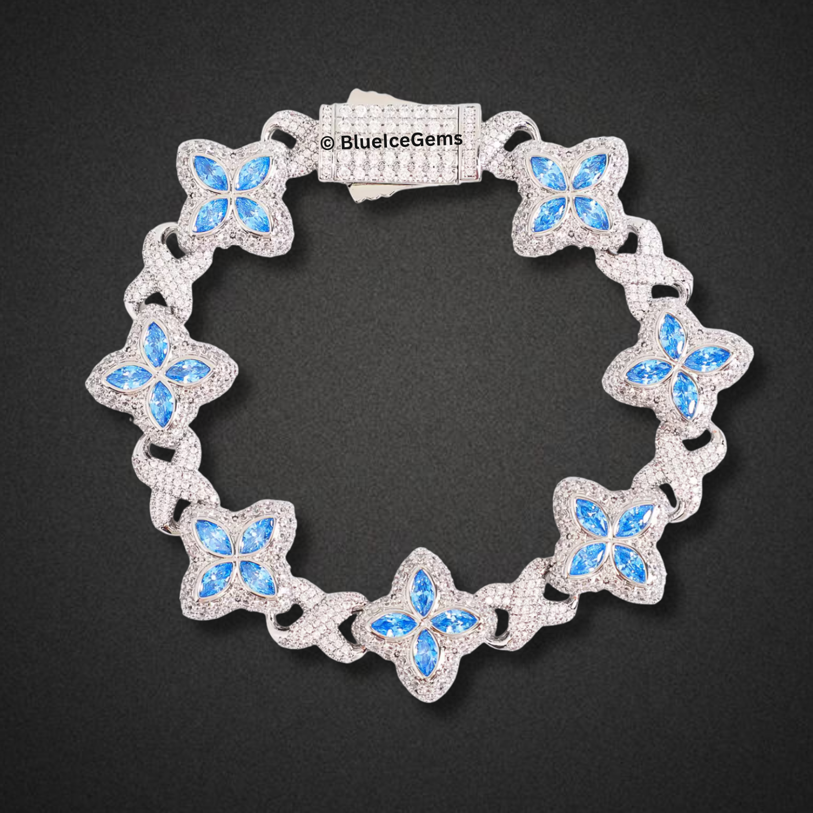 Blue Sapphire & Diamond Flower Bracelet