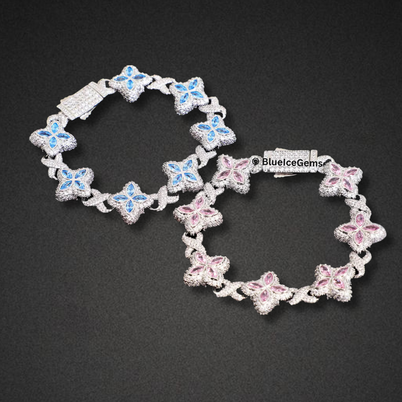 Blue Sapphire & Diamond Flower Bracelet