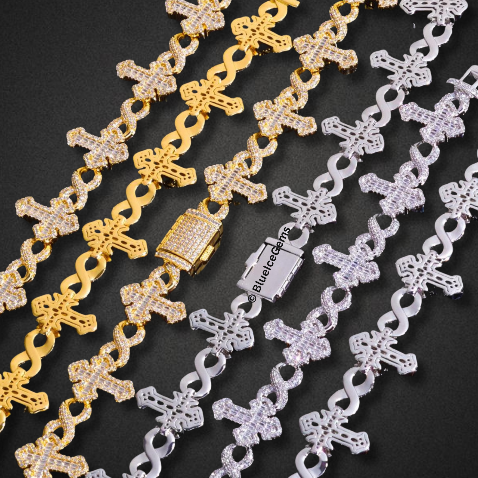 Iced-Out Cross & Infinity Bracelet