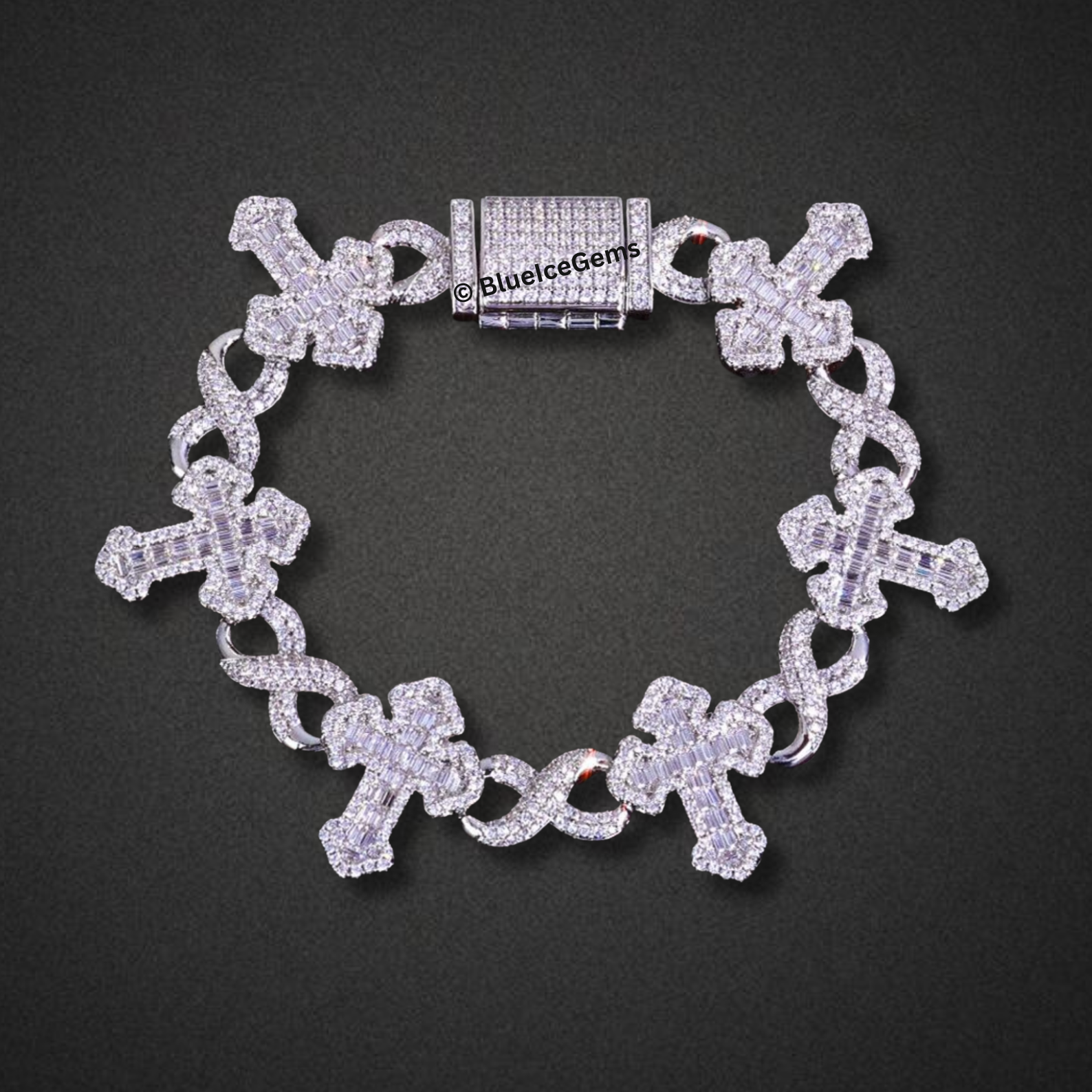 Iced-Out Cross & Infinity Bracelet