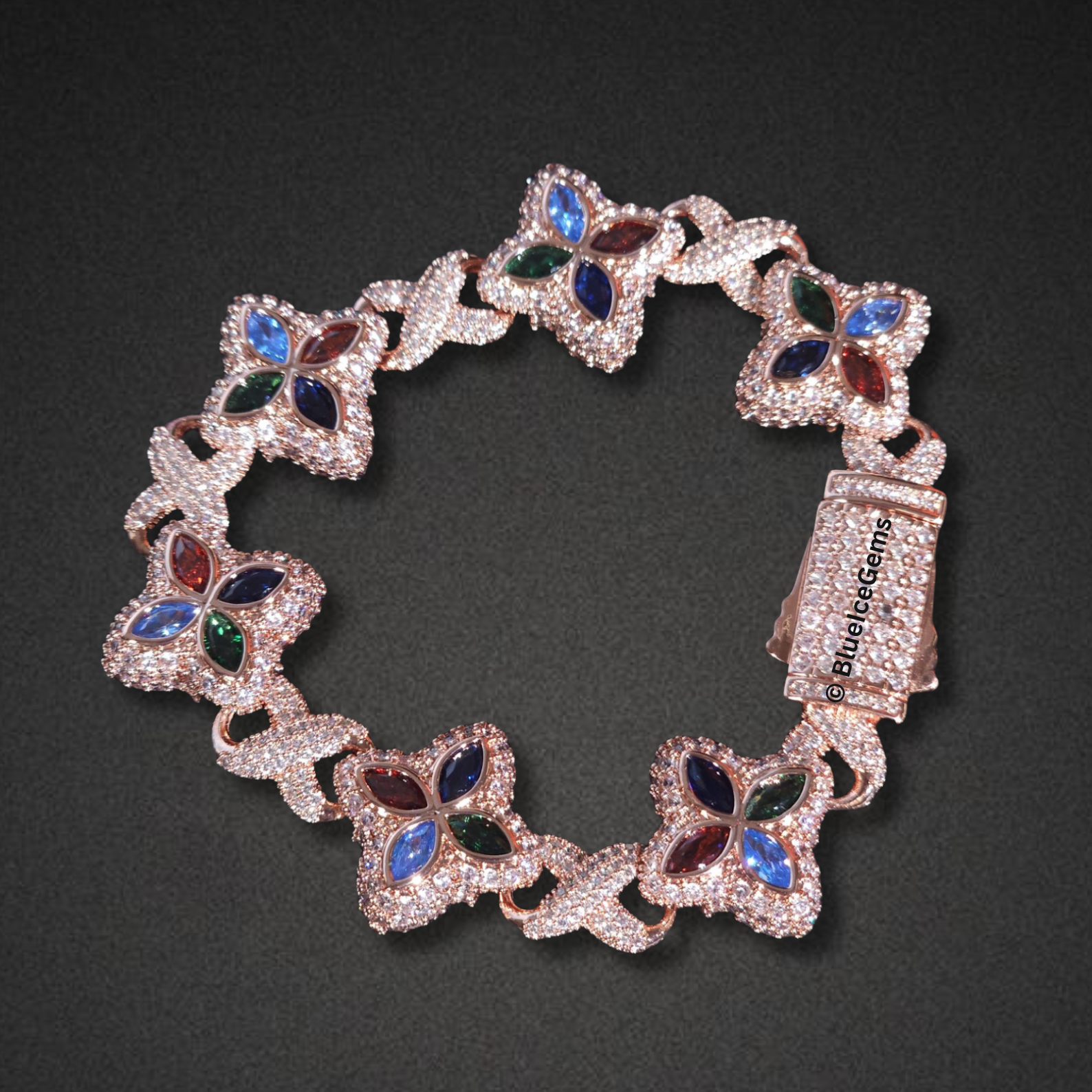 Rose Gold & Multi-Colored Gemstone Flower Bracelet