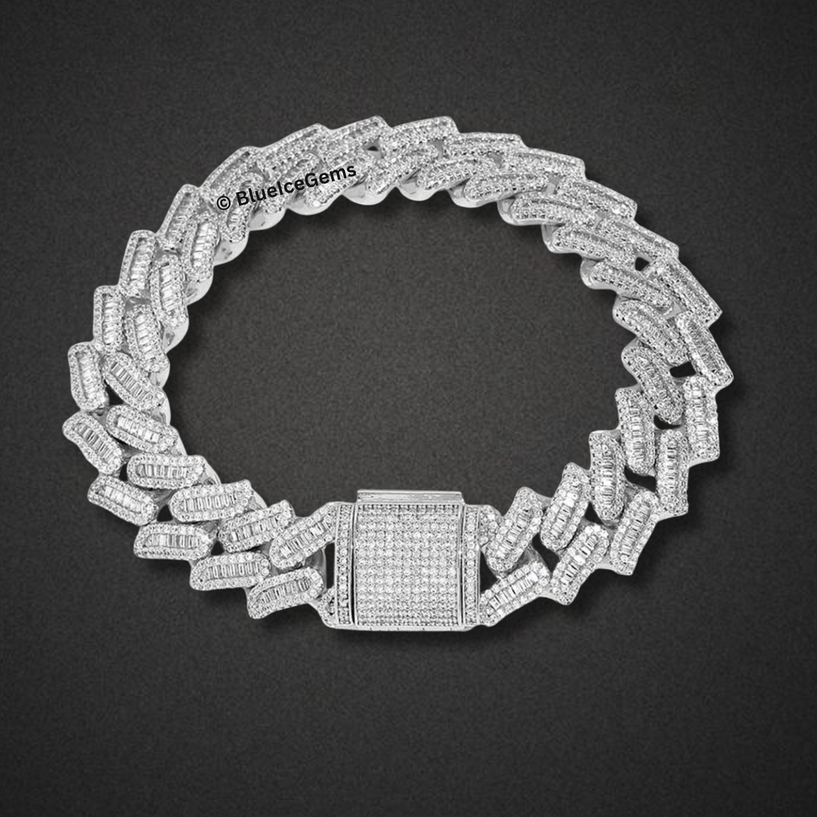 Iced-Out "Herringbone" Baguette-Cut Bracelet