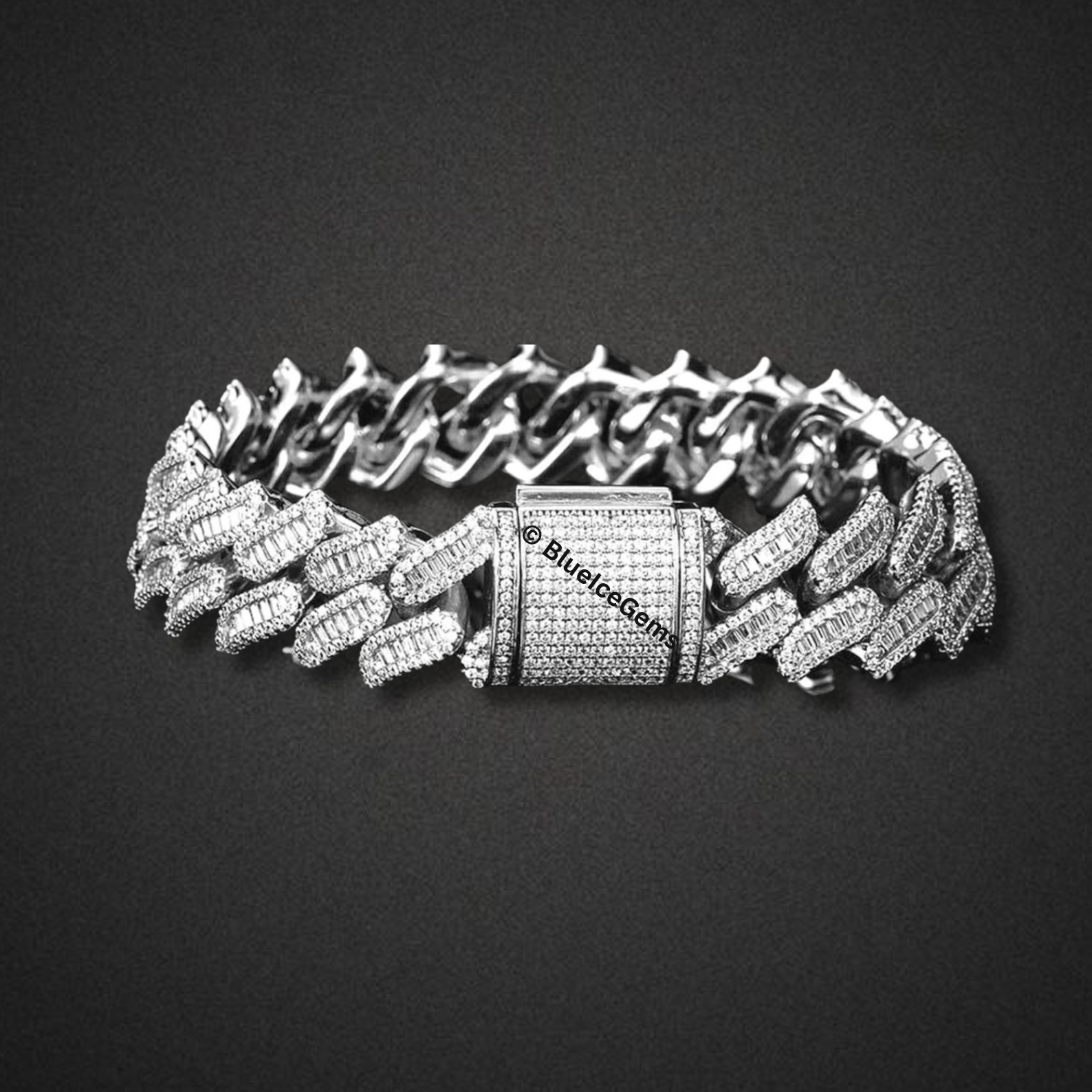 Iced-Out "Herringbone" Baguette-Cut Bracelet